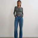 Topshop Vintage straight mid rise jean in mid blue