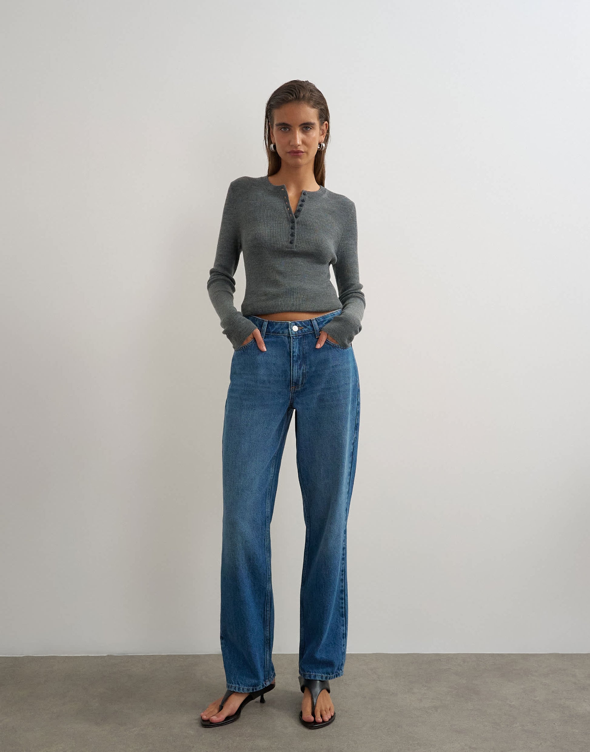 Topshop Vintage straight mid rise jean in mid blue