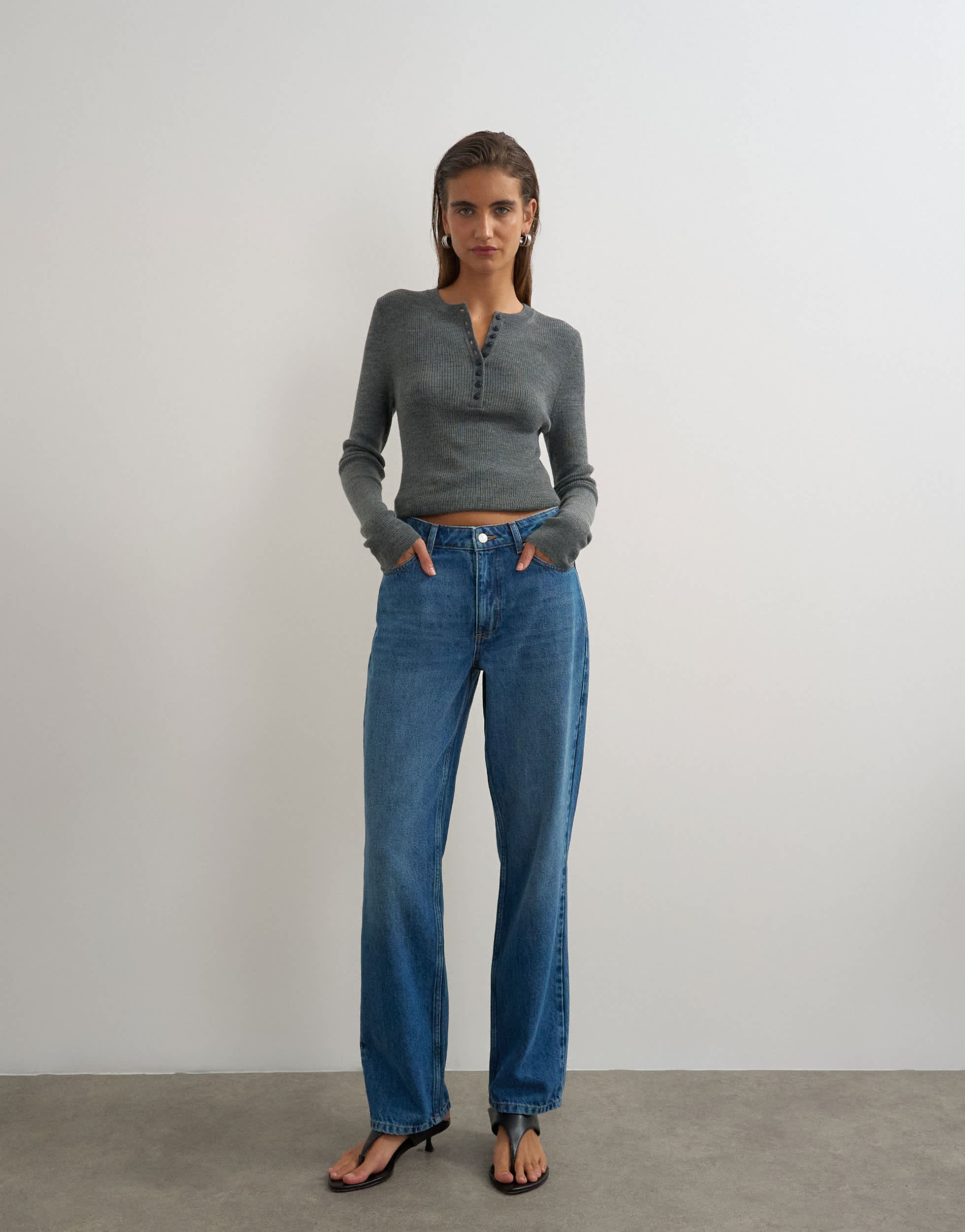 Topshop Vintage straight mid rise jean in mid blue