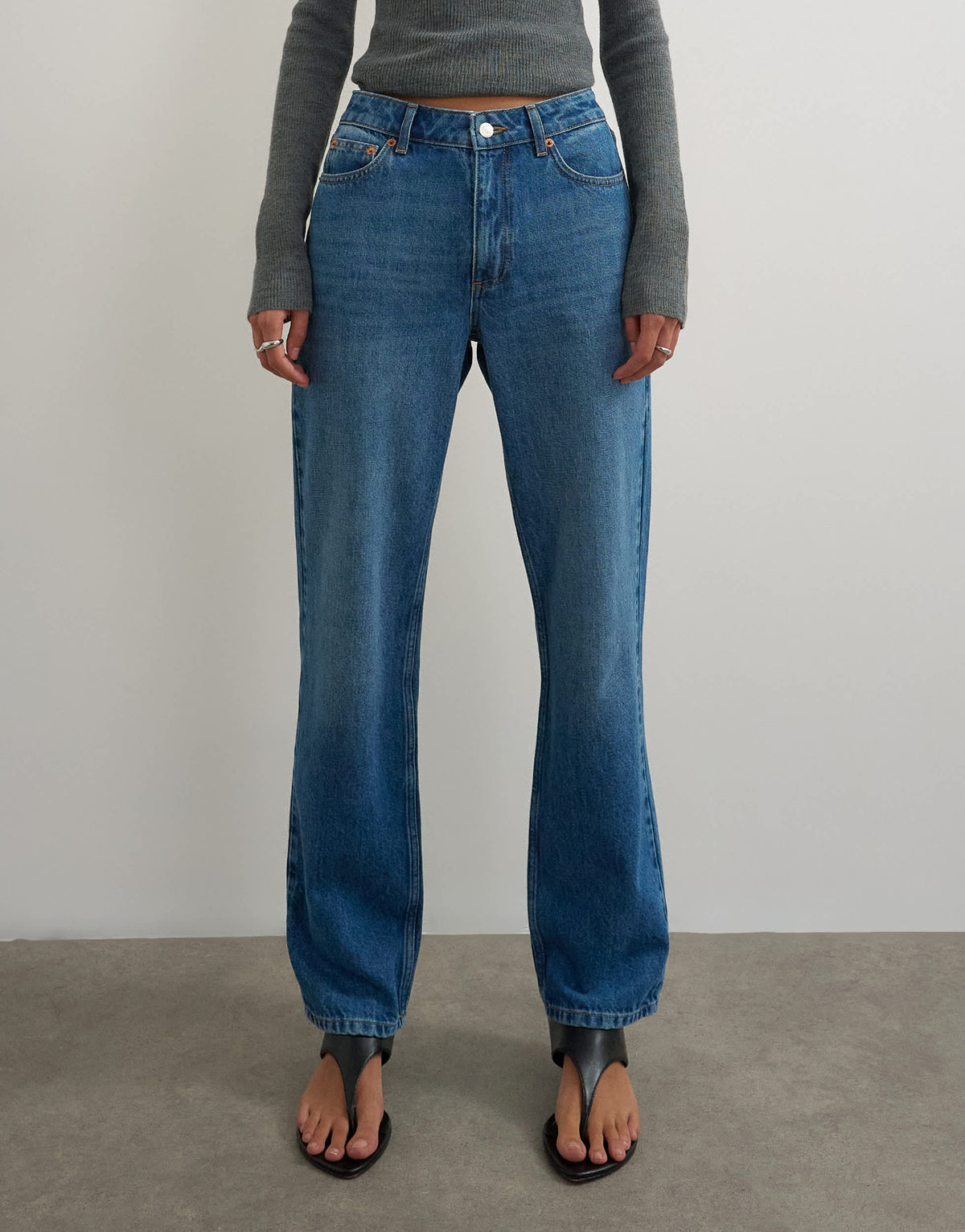 Topshop Vintage straight mid rise jean in mid blue