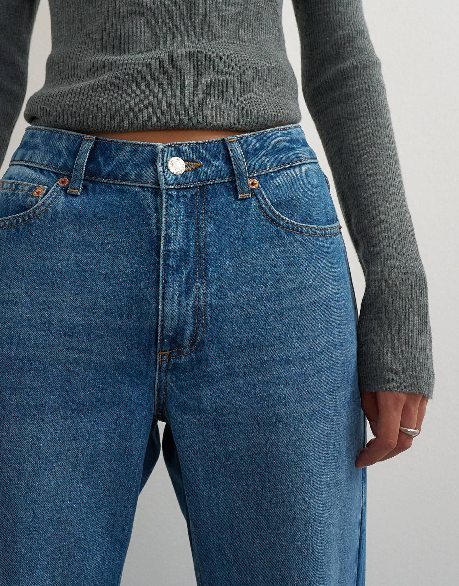 Topshop Vintage straight mid rise jean in mid blue