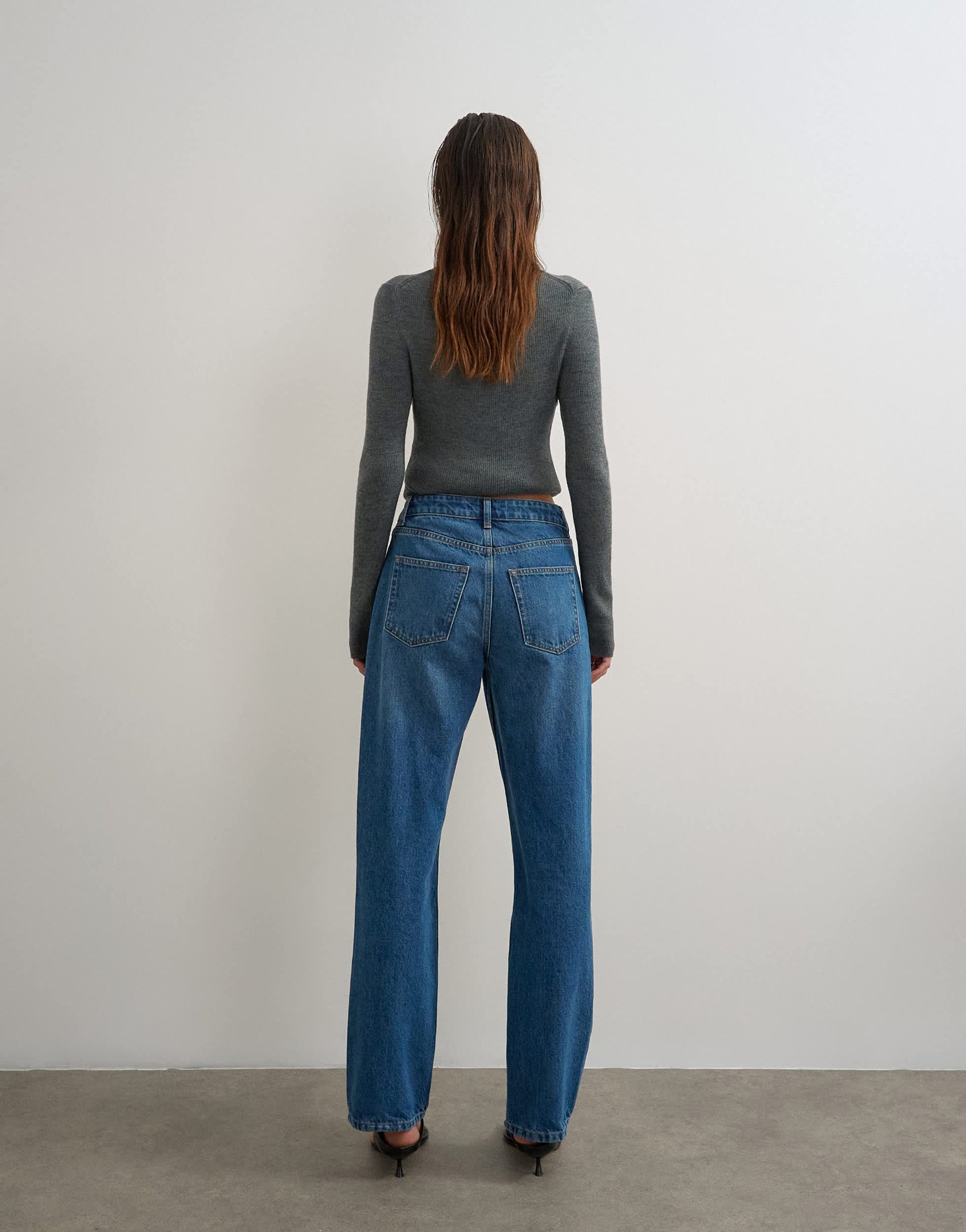Topshop Vintage straight mid rise jean in mid blue