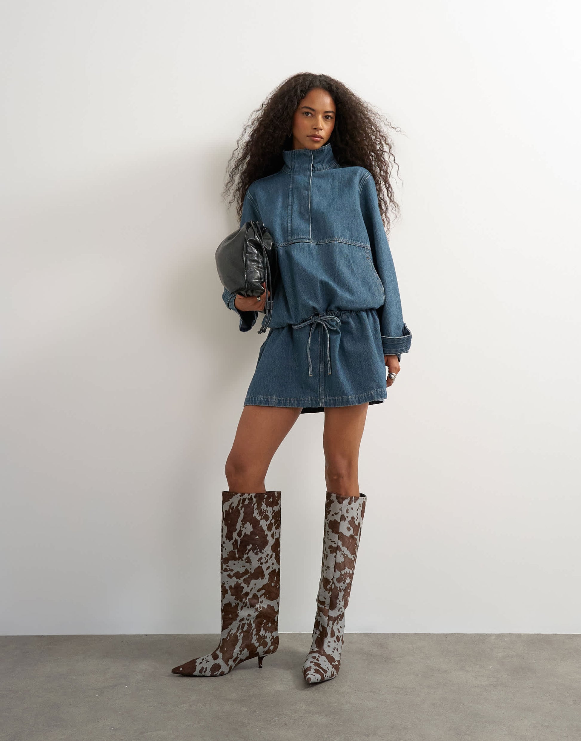 Topshop Funnel bubble dress in mid blue