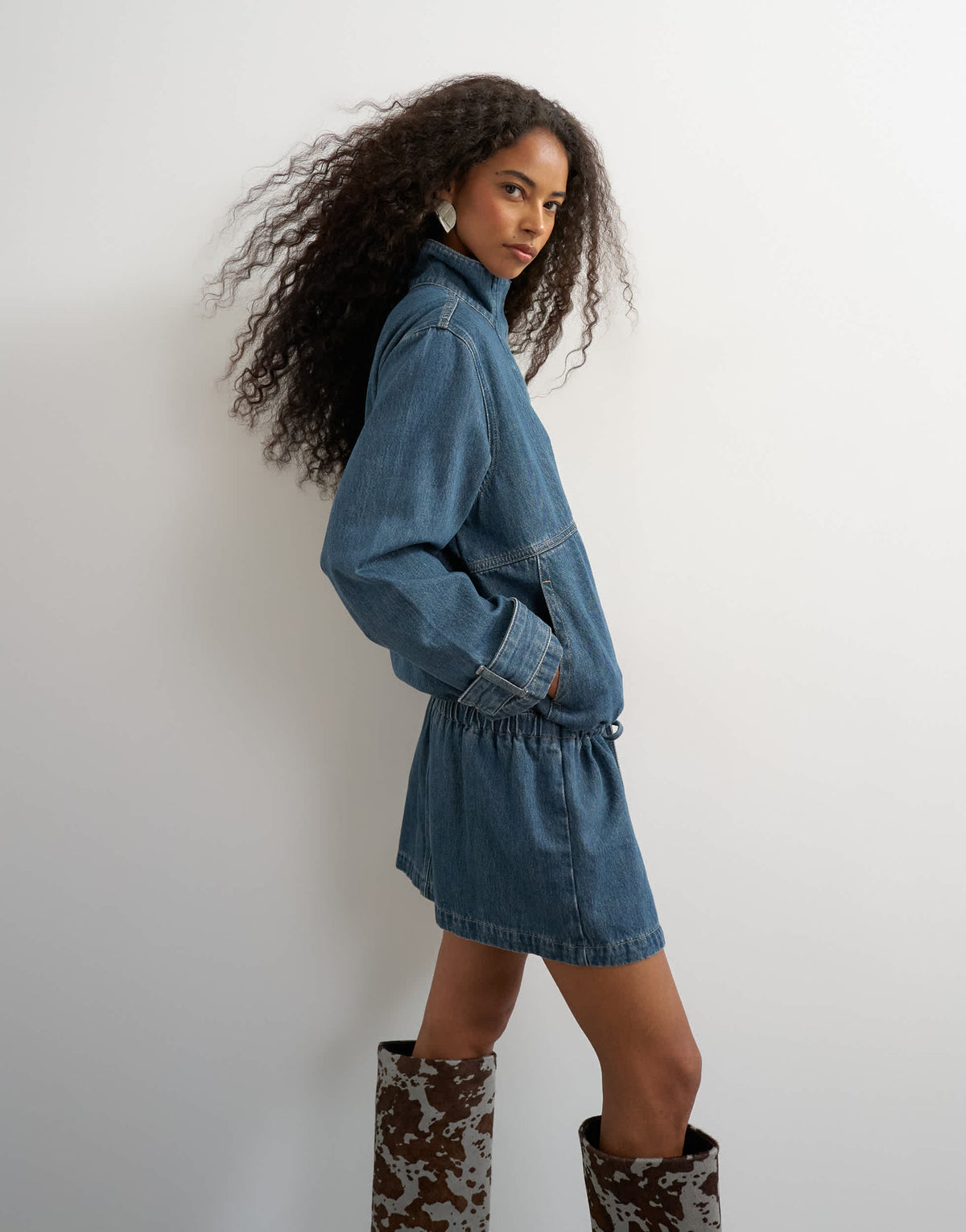 Topshop Funnel bubble dress in mid blue