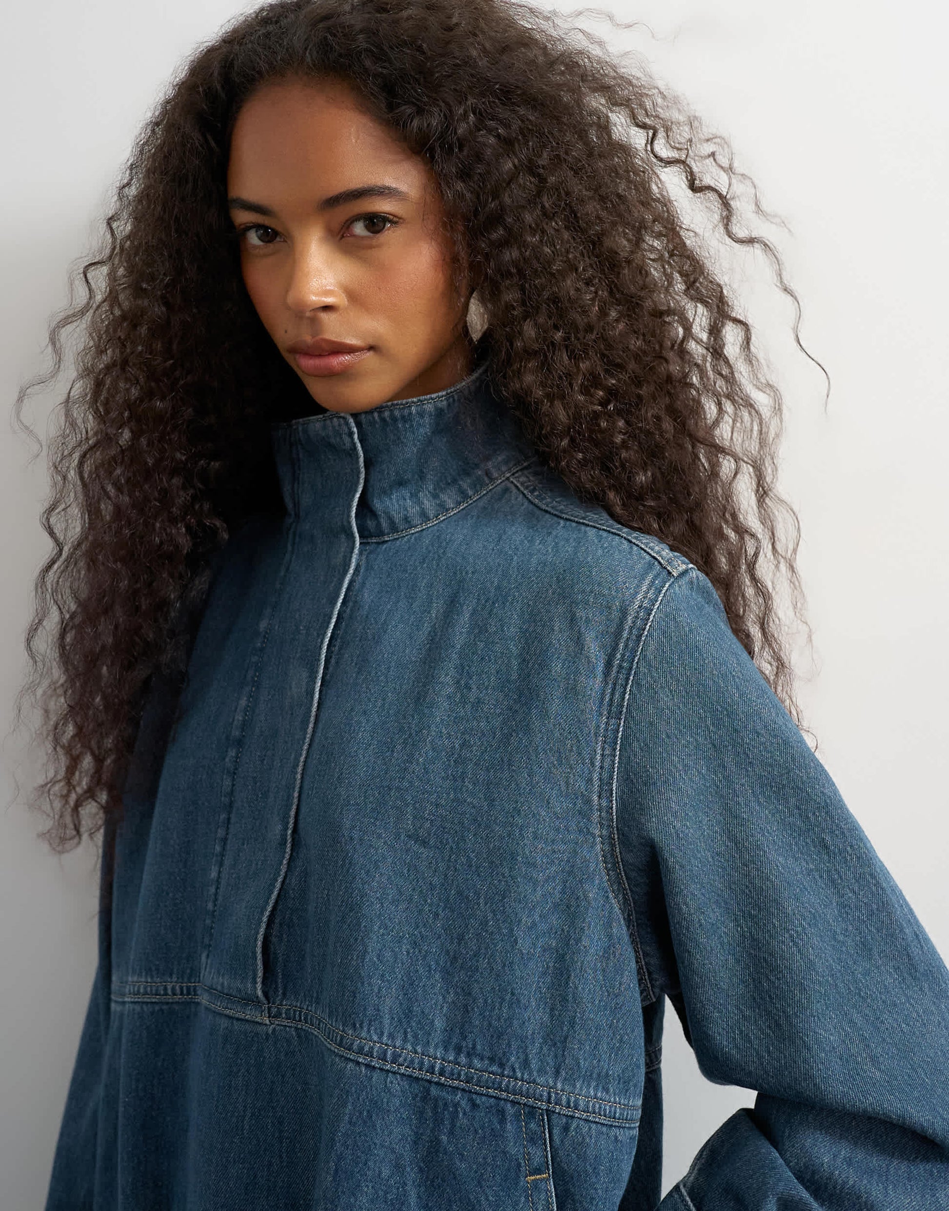 Topshop Funnel bubble dress in mid blue