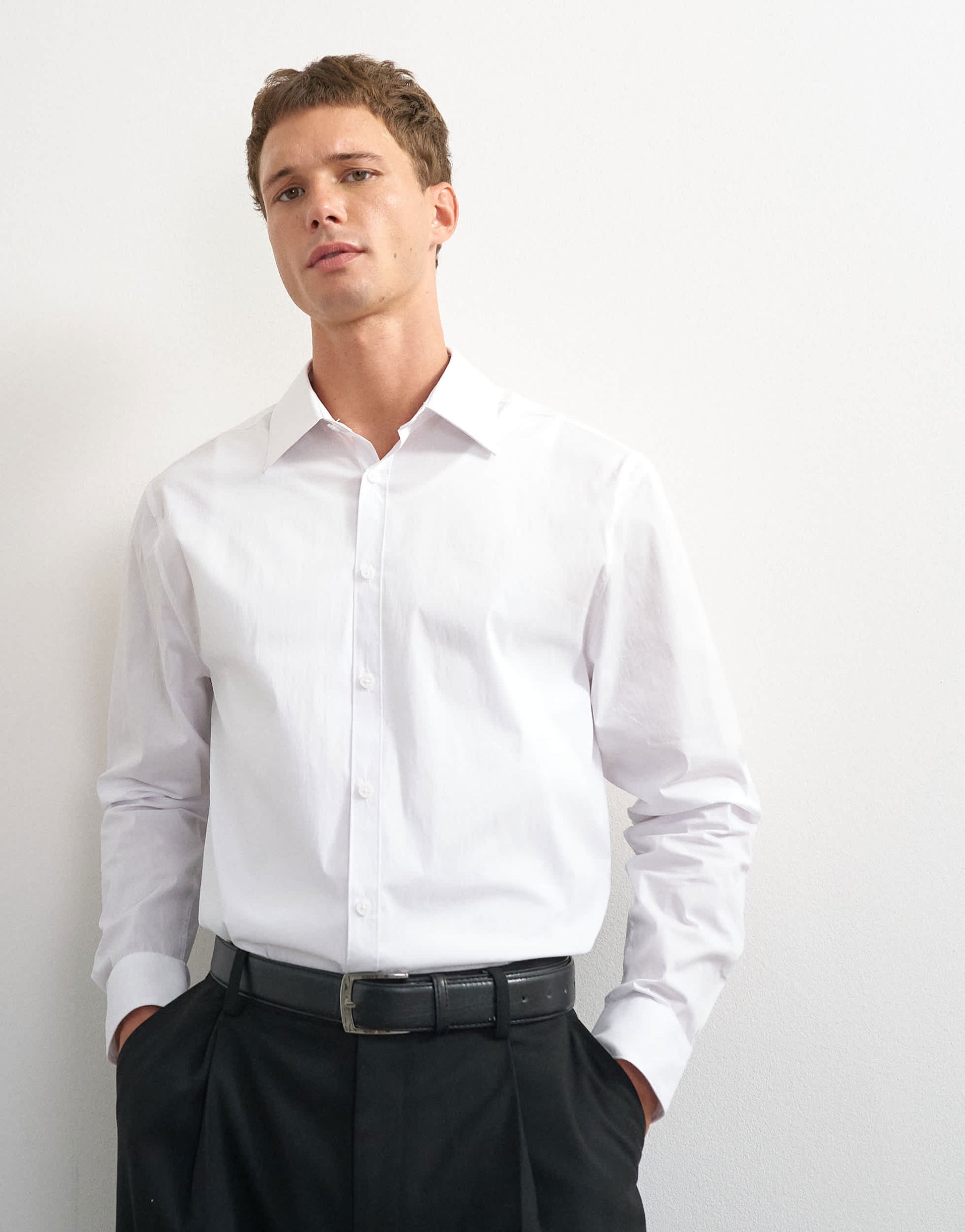 Topman regular fit long sleeve formal stretch shirt in white