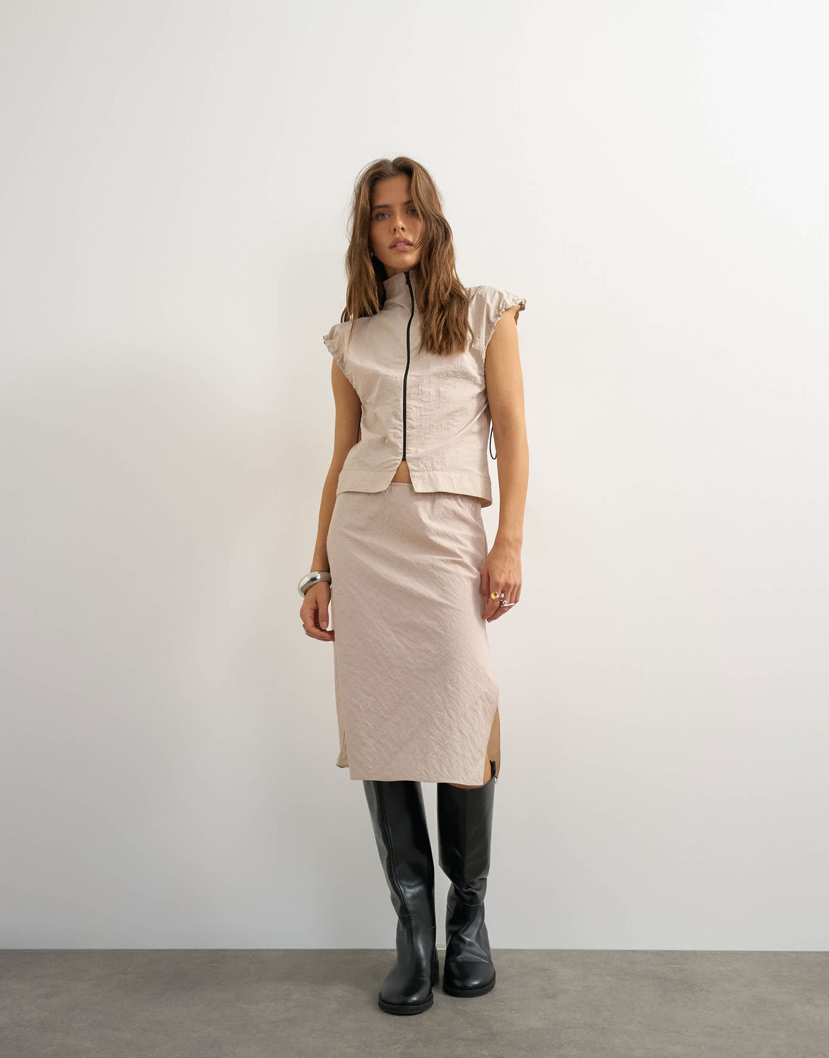 Topshop co-ord techy 90s length skirt in ecru
