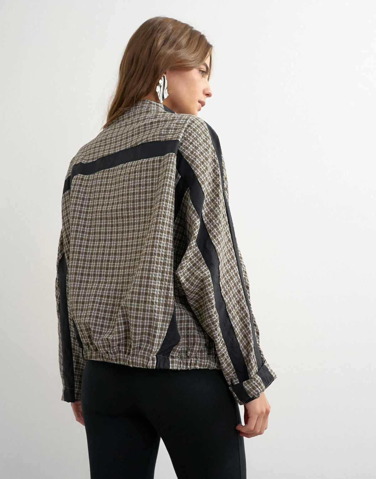 Topshop co-ord techy long sleeved zip through top in green check