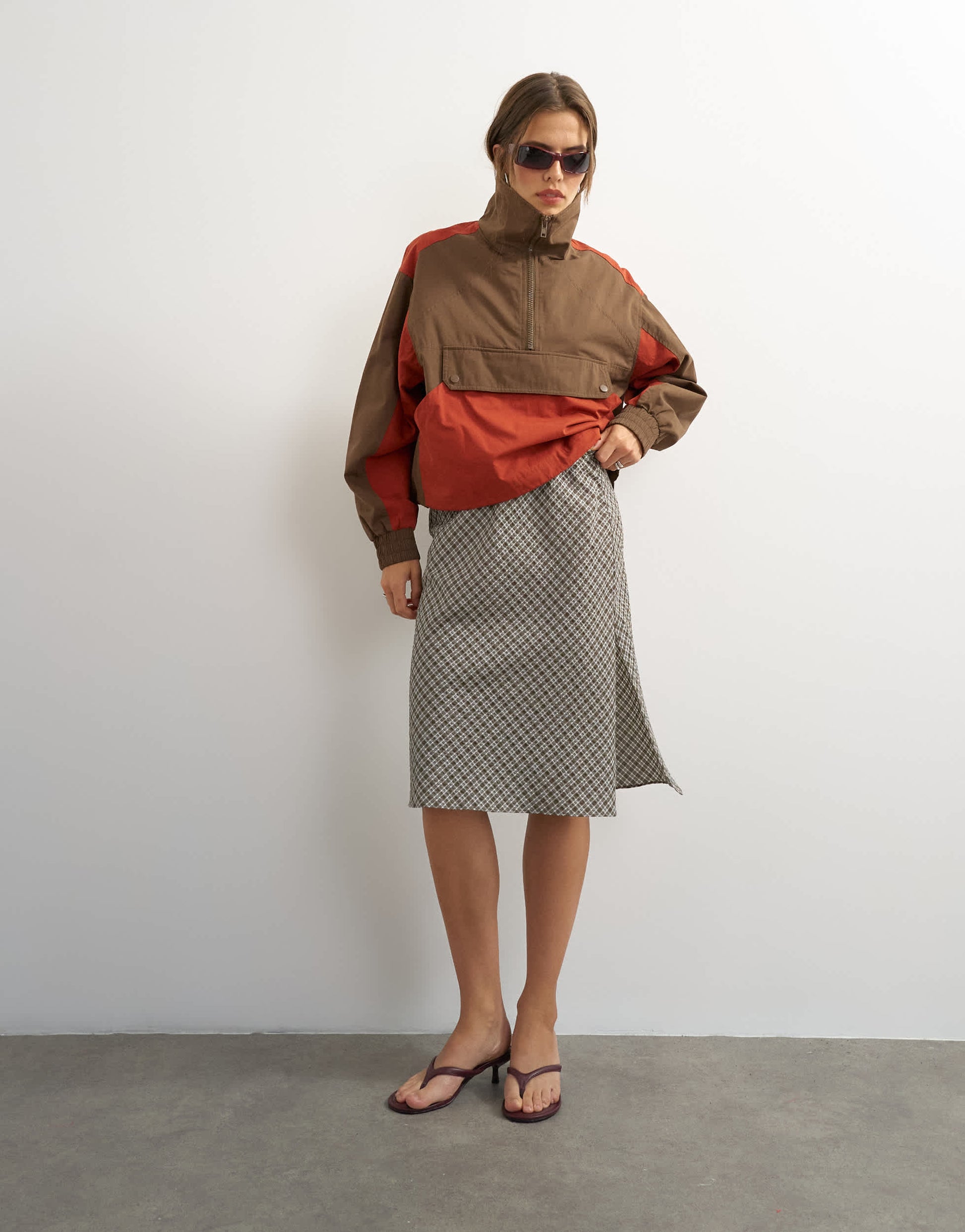 Topshop 90s midi length skirt in green check