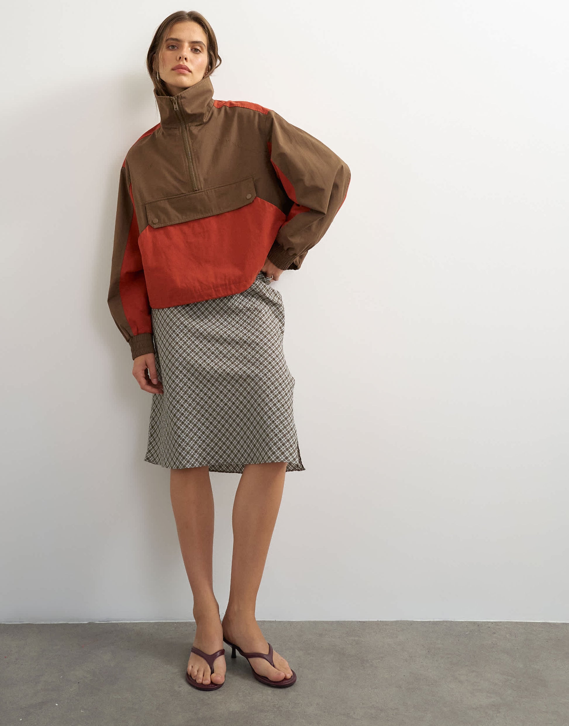 Topshop 90s midi length skirt in green check