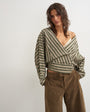 Topshop oversized shawl neckline wrap top in green stripe