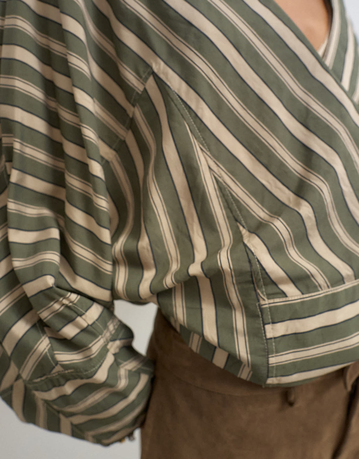 Topshop oversized shawl neckline wrap top in green stripe