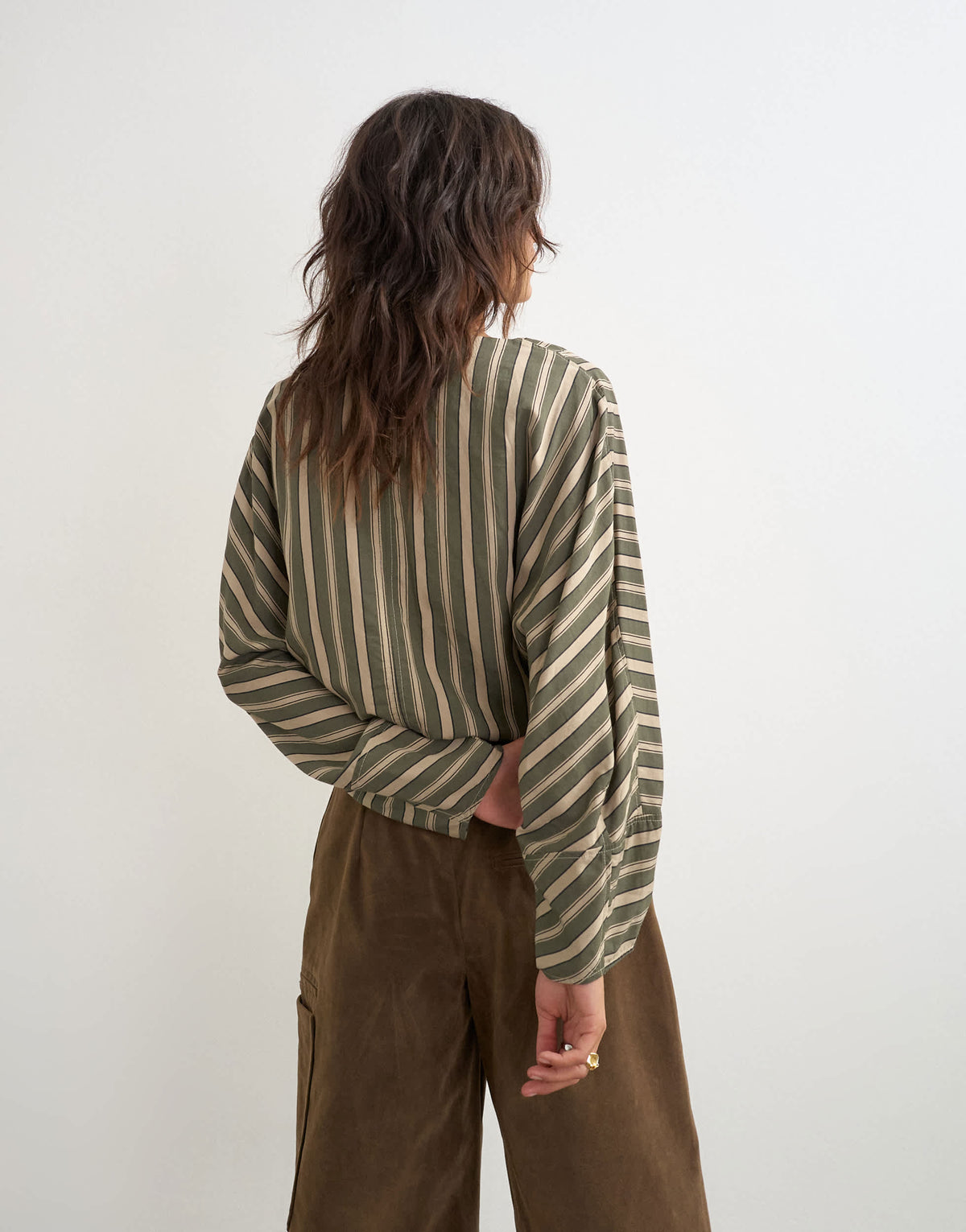 Topshop oversized shawl neckline wrap top in green stripe