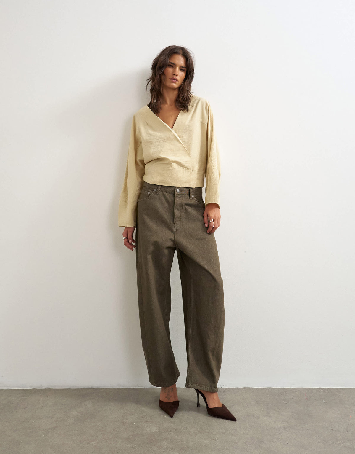 Topshop oversized shawl neckline wrap top in stone