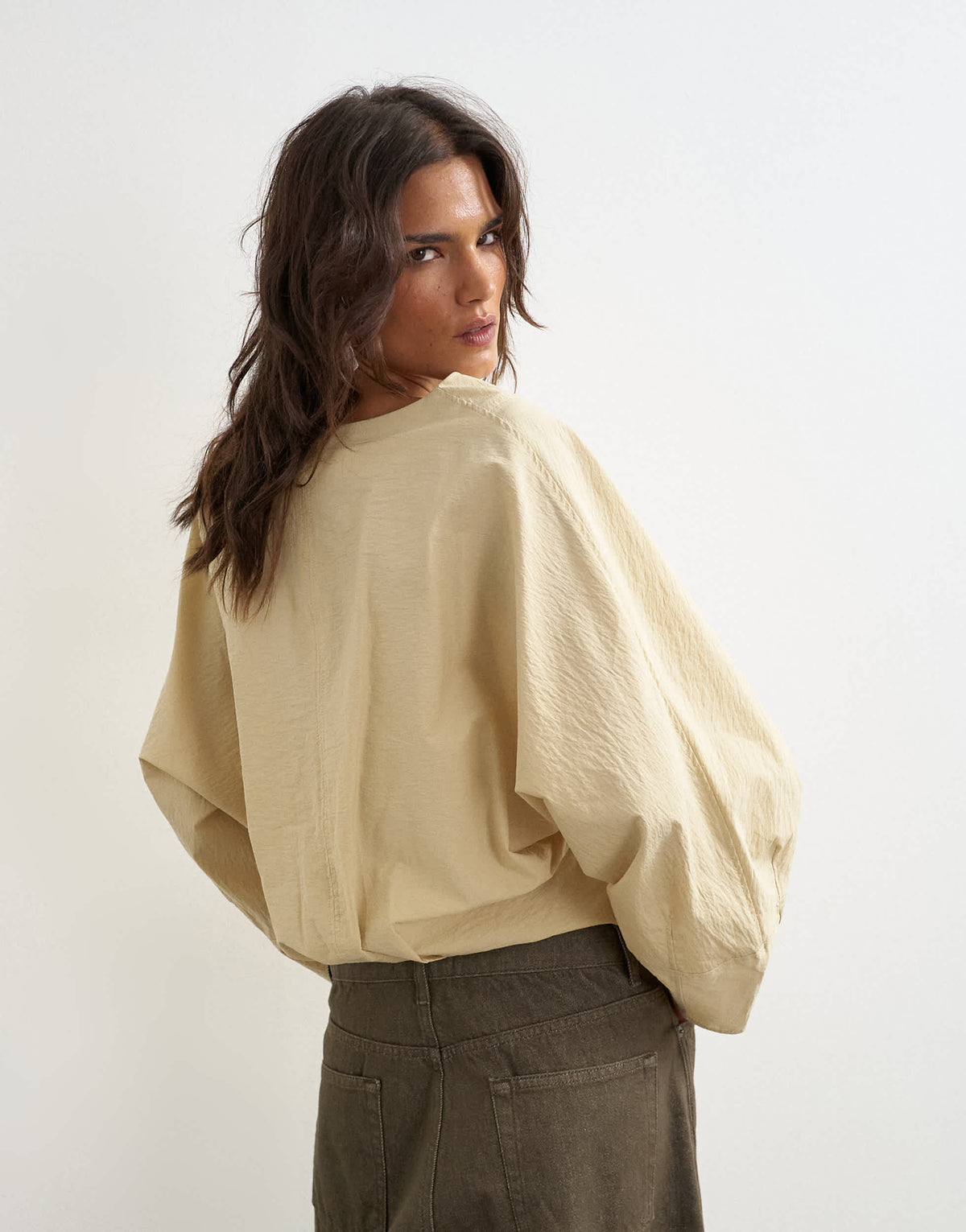 Topshop oversized shawl neckline wrap top in stone