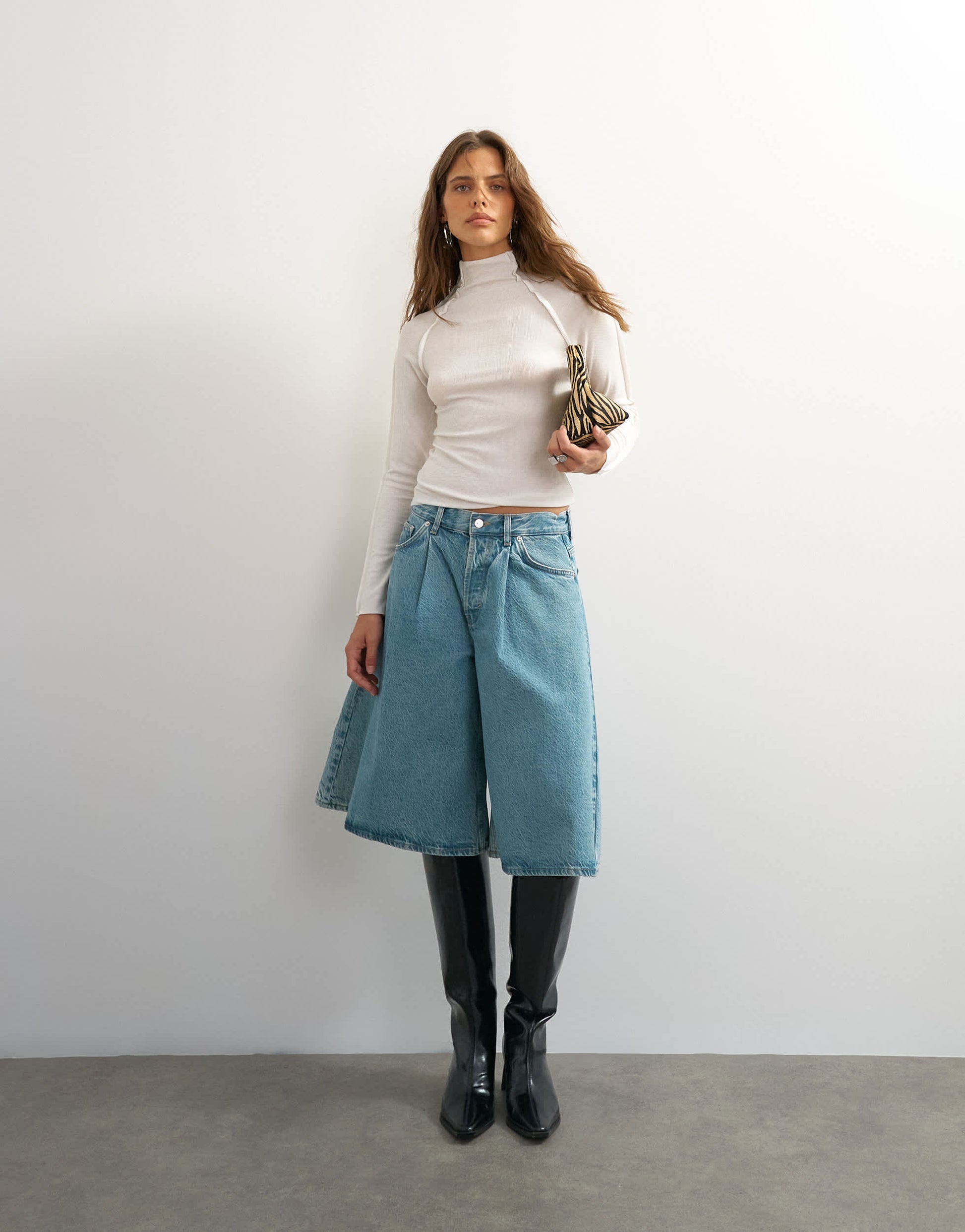 Topshop X Cara seamed long sleeve T-shirt in ecru