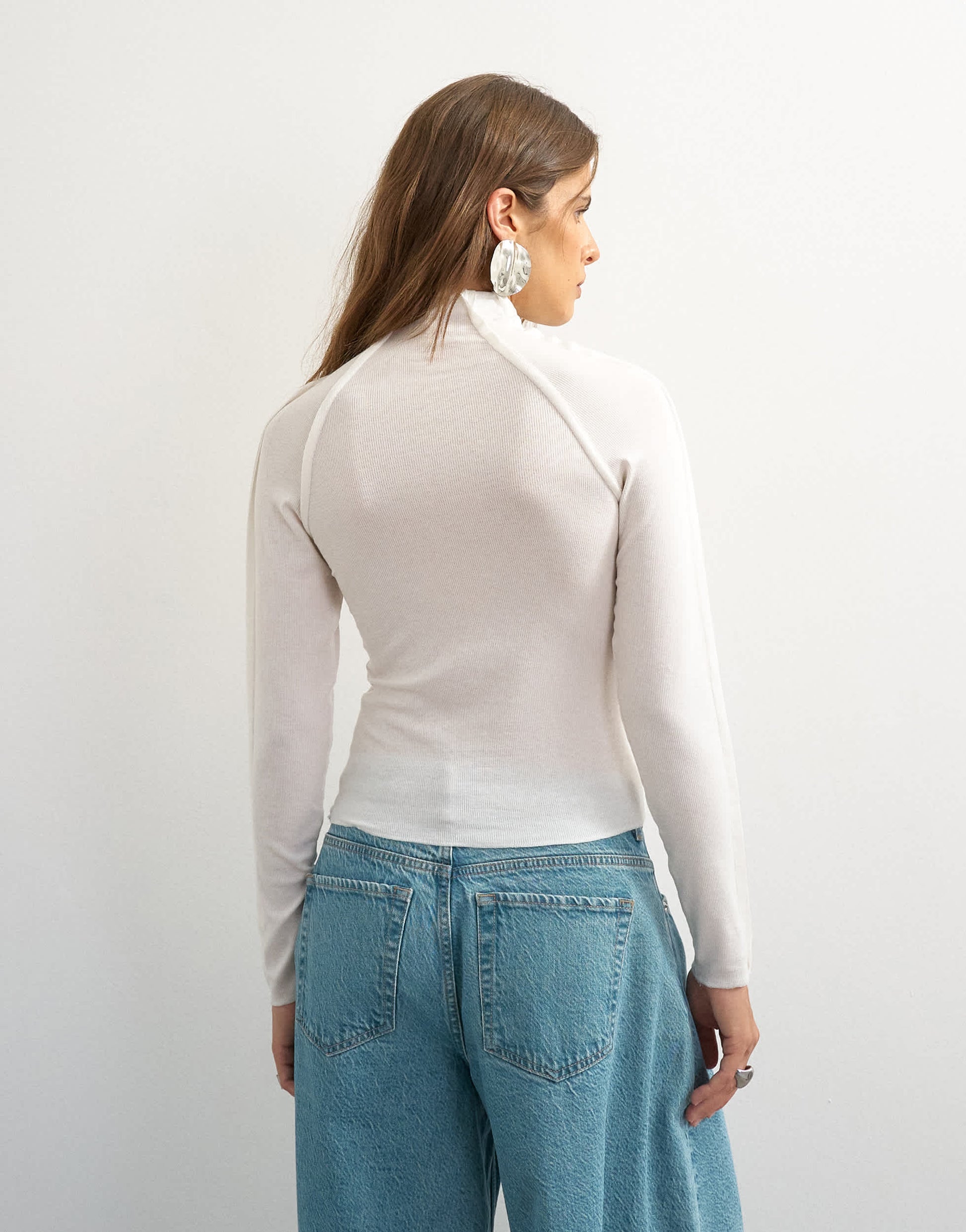 Topshop X Cara seamed long sleeve T-shirt in ecru