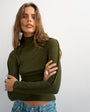 Topshop X Cara seamed long sleeve T-shirt in khaki