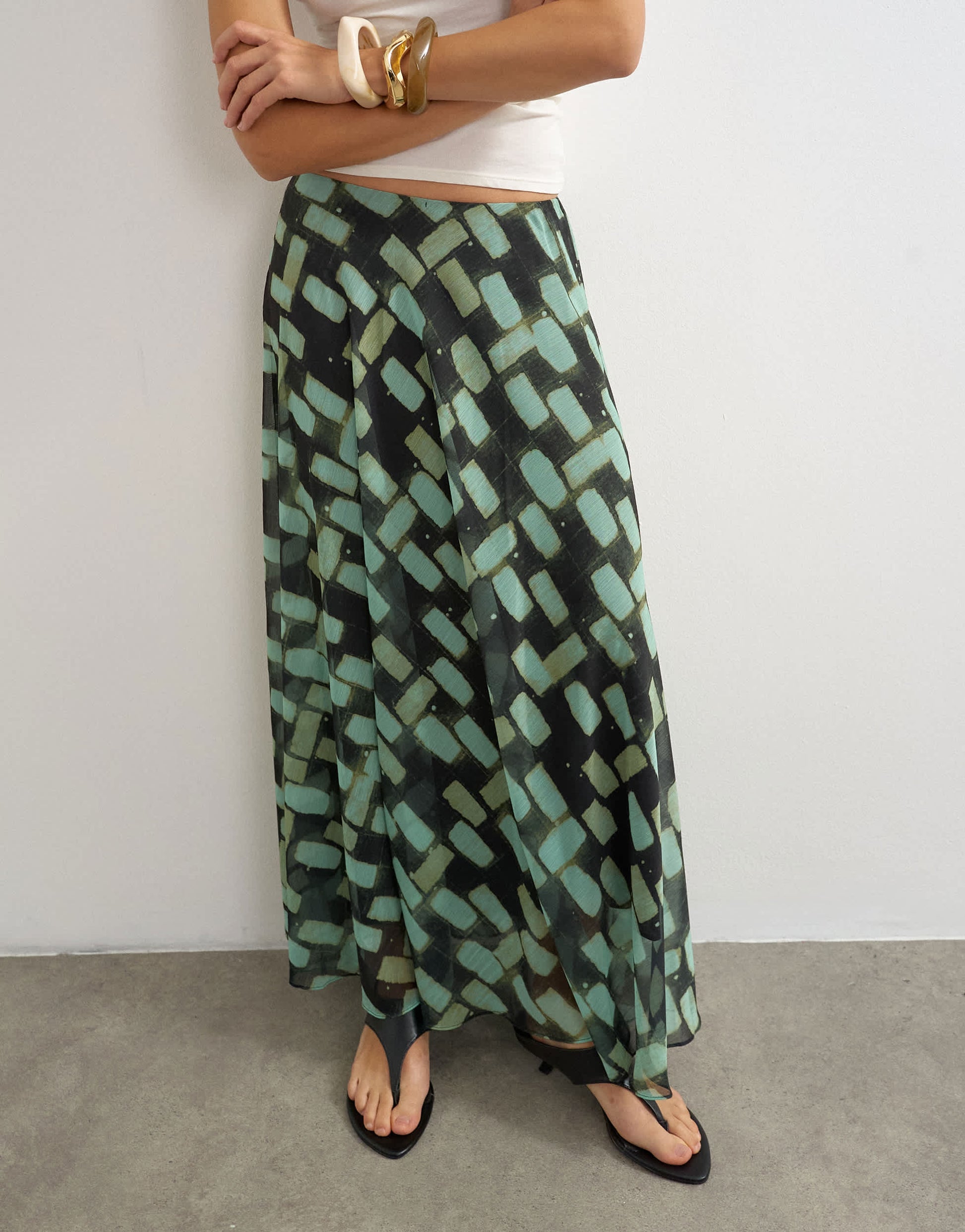 Topshop sheer full circle chiffon maxi skirt in blue geometric print