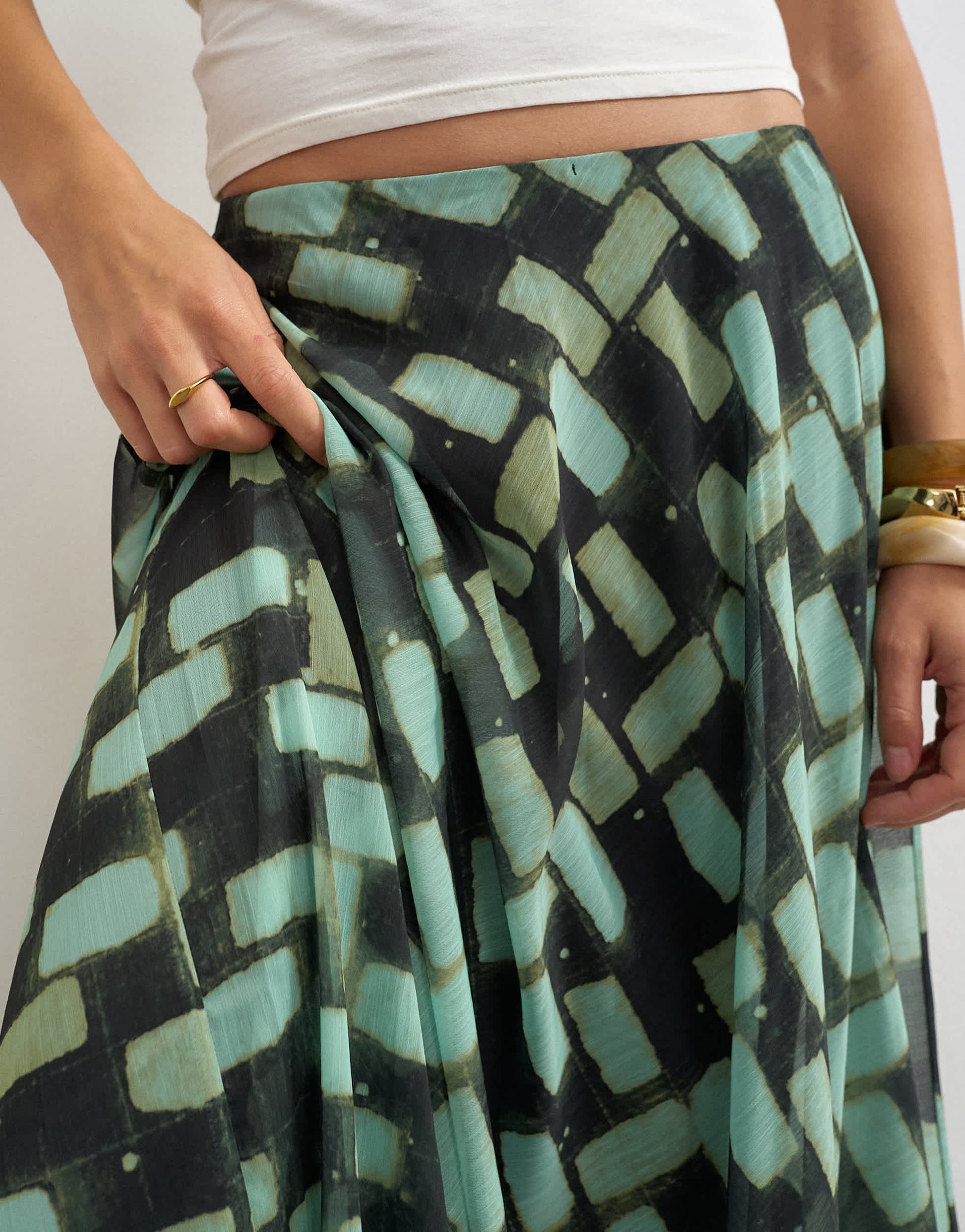 Topshop sheer full circle chiffon maxi skirt in blue geometric print