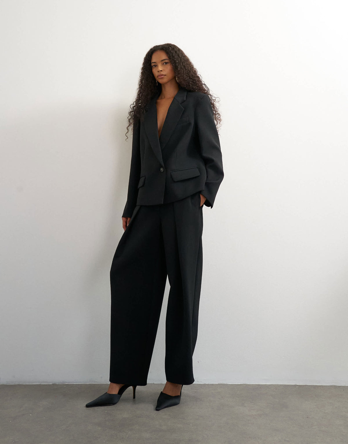 Topshop front pleat wide leg trouser in black