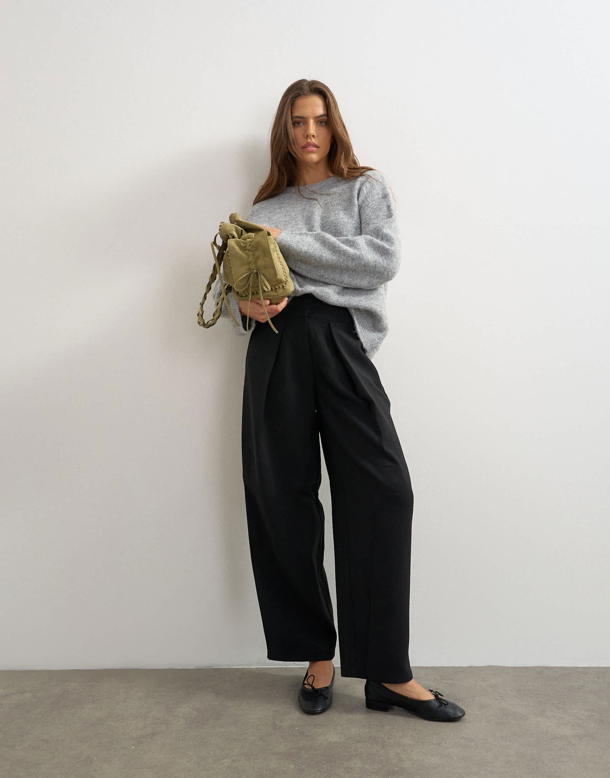 Topshop front pleat wide leg trouser in black
