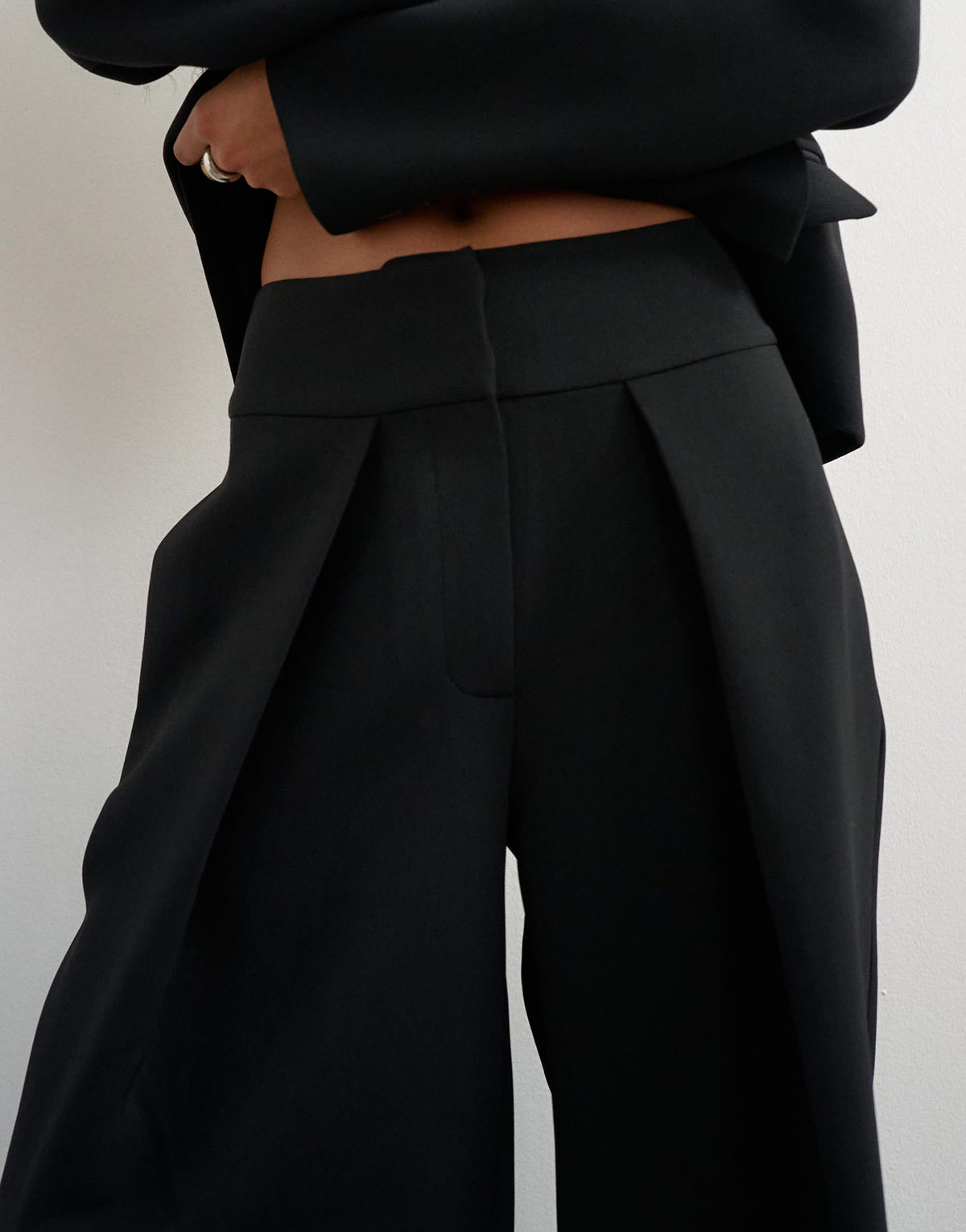 Topshop front pleat wide leg trouser in black