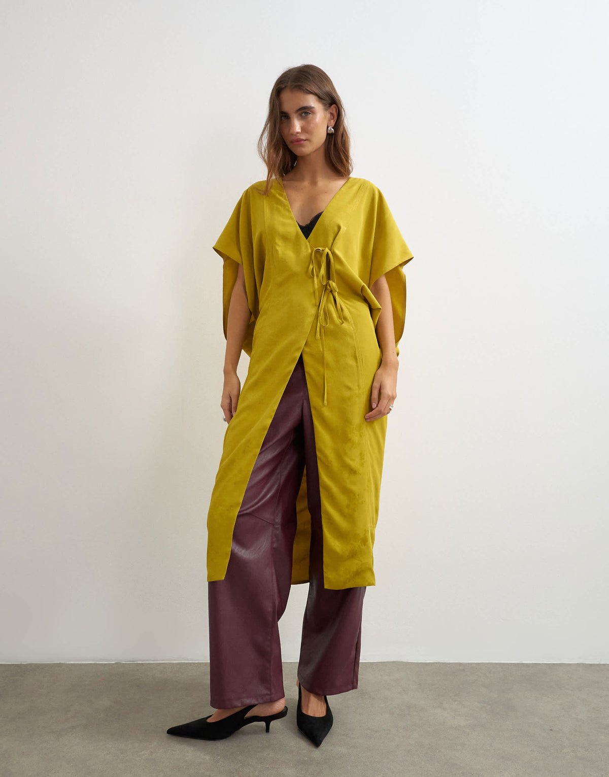 Topshop jacquard maxi bed jacket in mustard