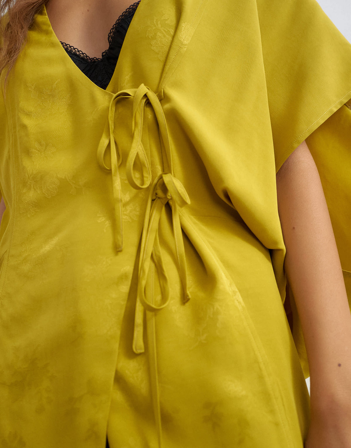 Topshop jacquard maxi bed jacket in mustard