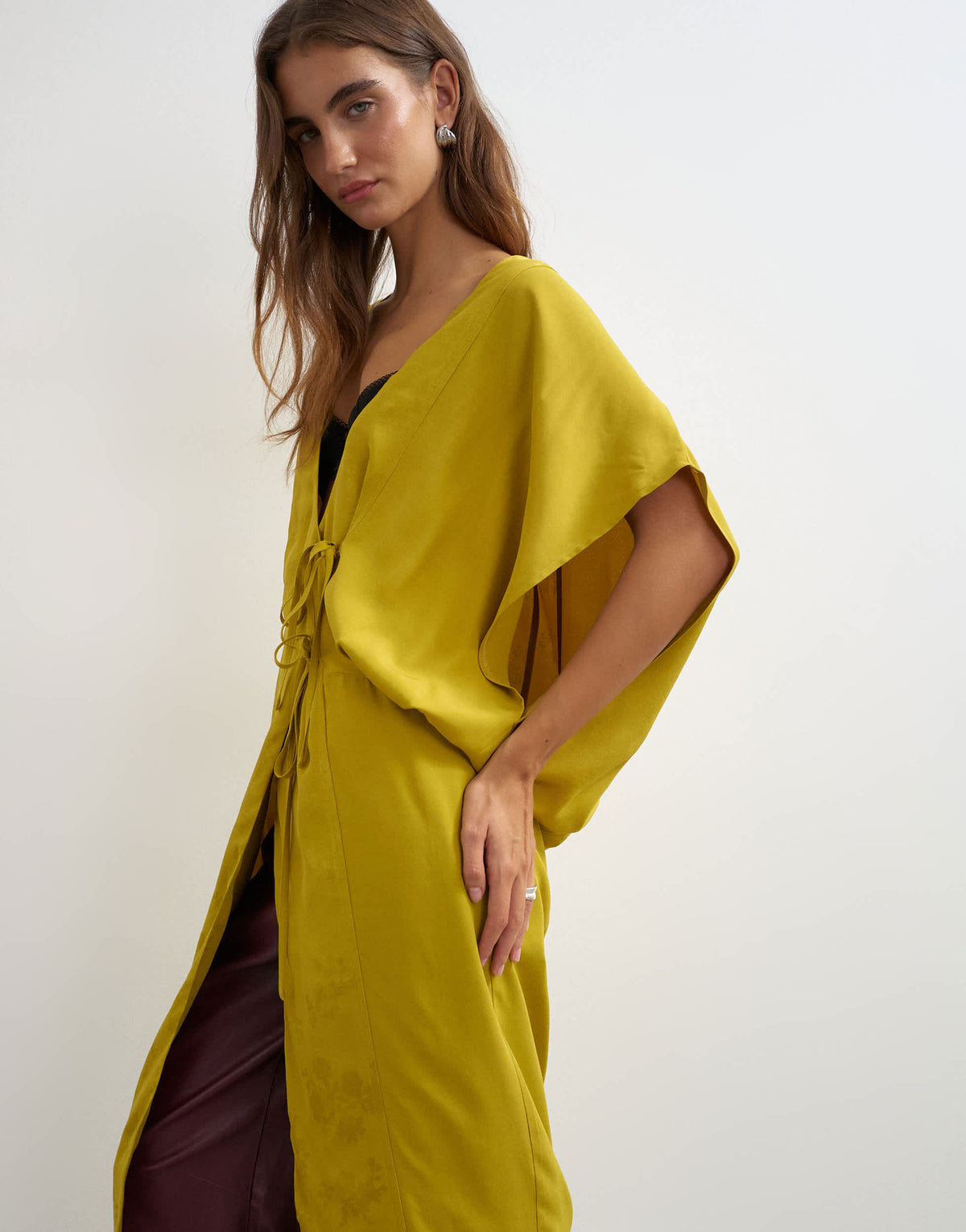Topshop jacquard maxi bed jacket in mustard
