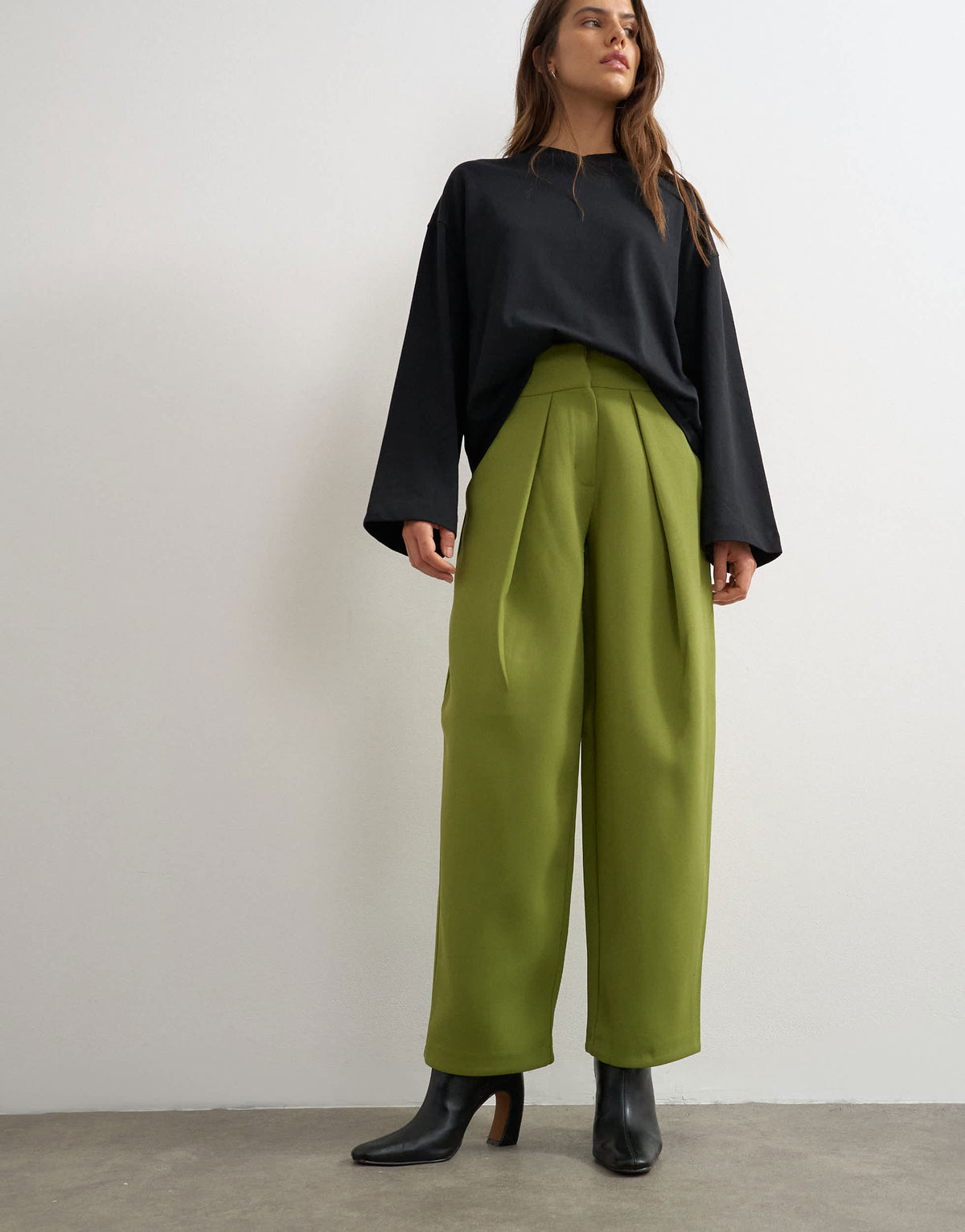 Topshop front pleat wide leg trouser in olive