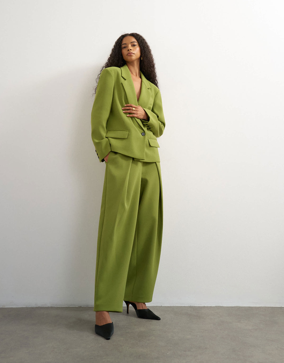 Topshop front pleat wide leg trouser in olive