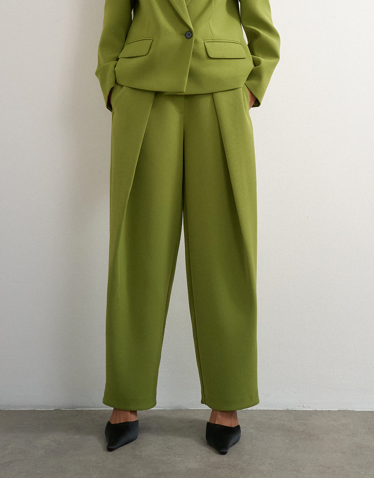 Topshop front pleat wide leg trouser in dark green
