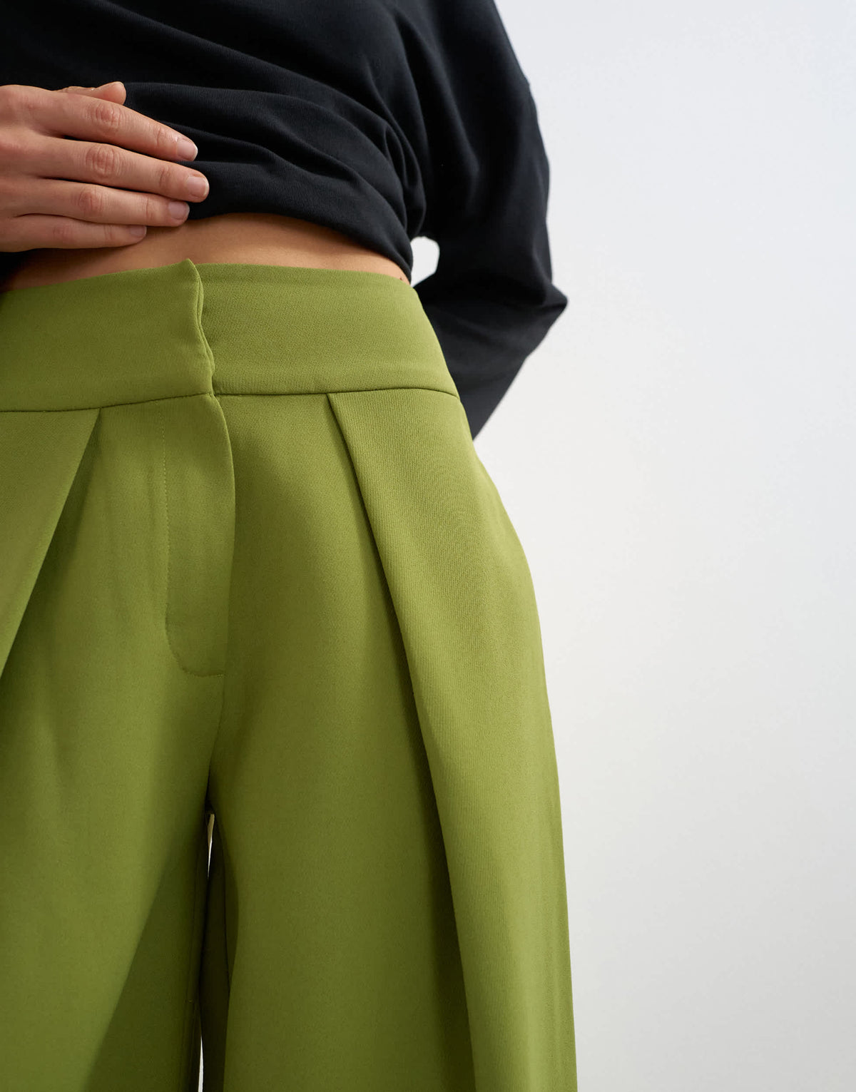 Topshop front pleat wide leg trouser in olive