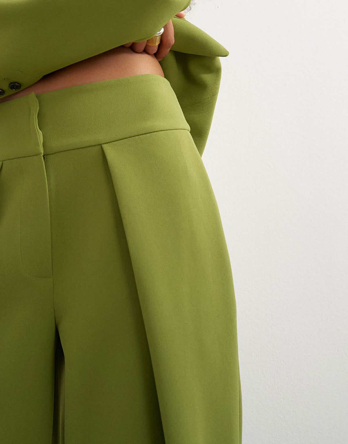 Topshop front pleat wide leg trouser in olive