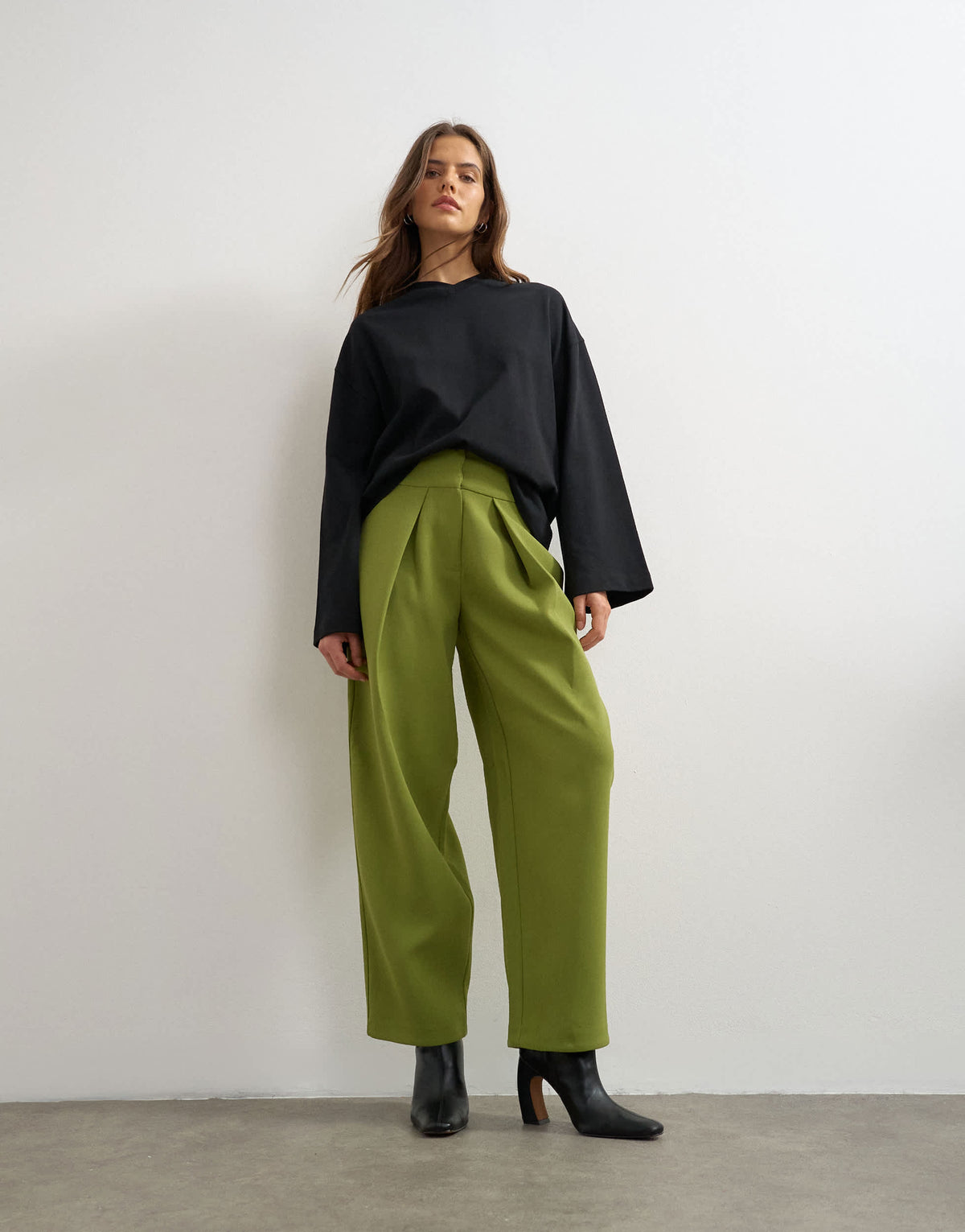 Topshop front pleat wide leg trouser in olive