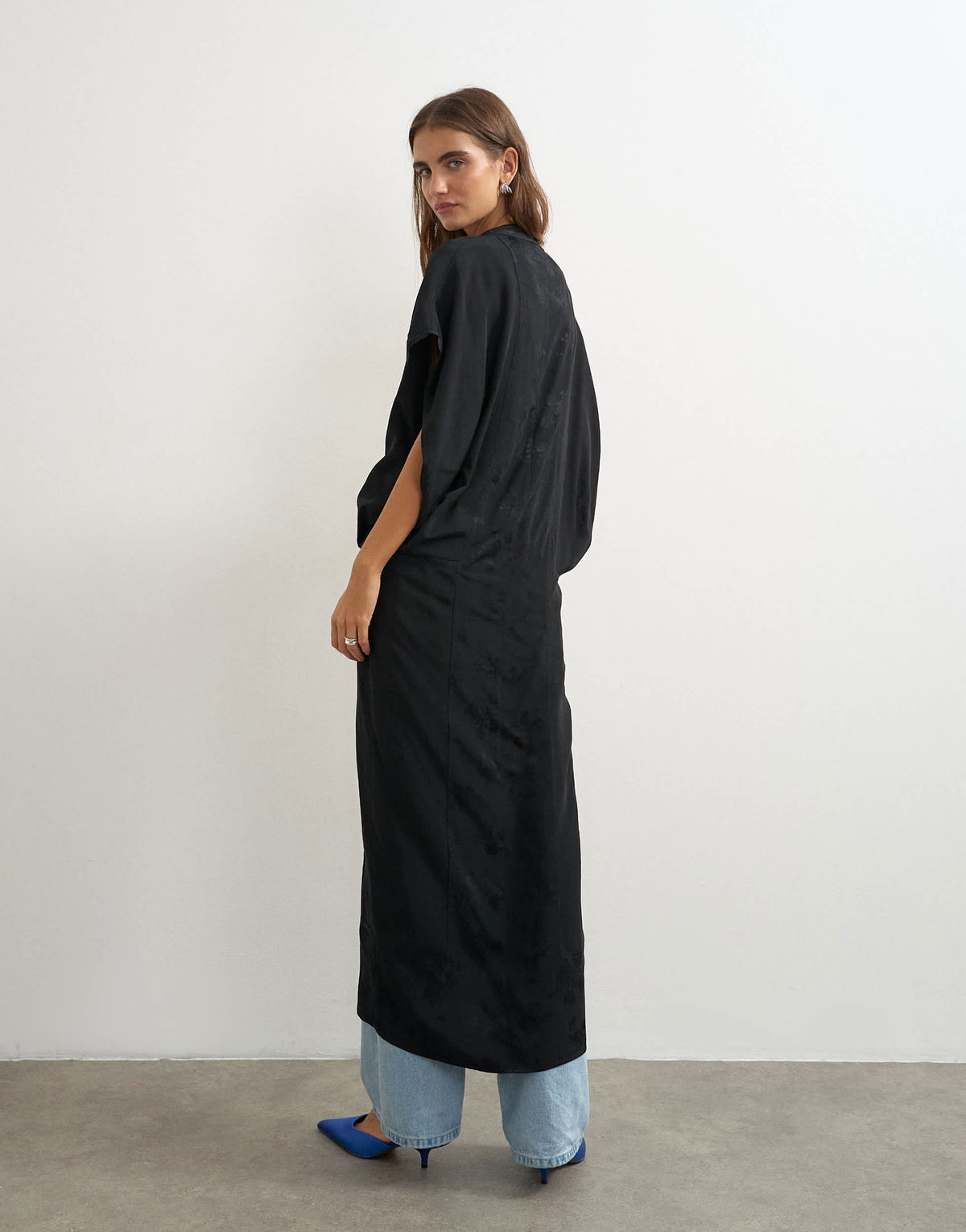 Topshop jacquard maxi bed jacket in black