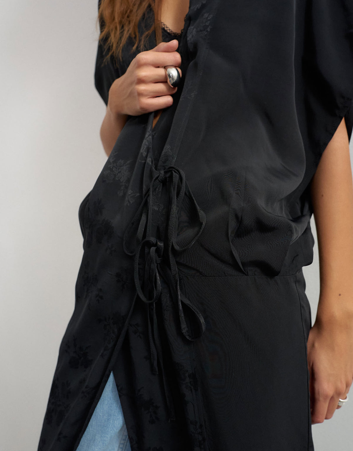 Topshop jacquard maxi bed jacket in black