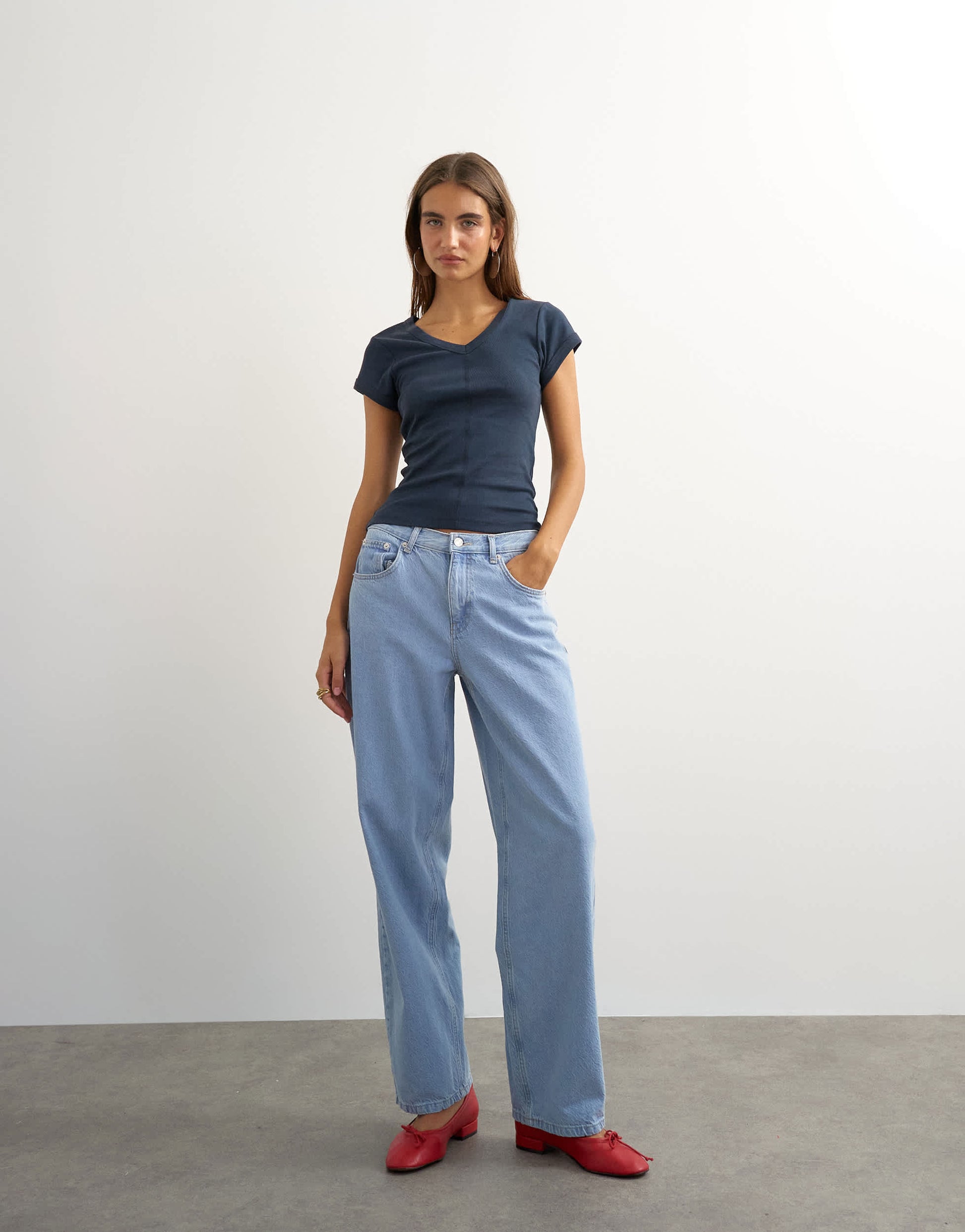 Topshop scoop v baby tee in navy
