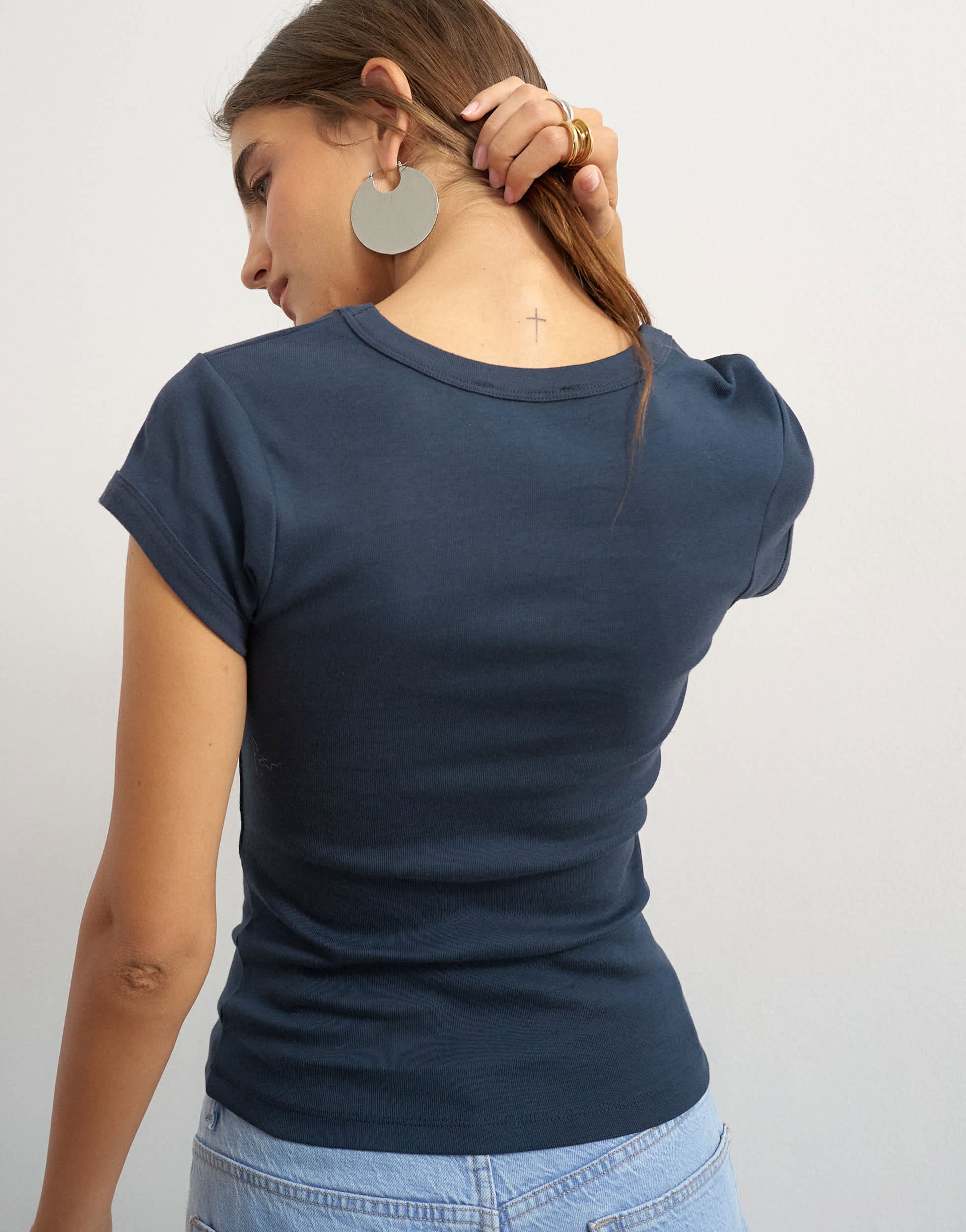 Topshop scoop v baby tee in navy