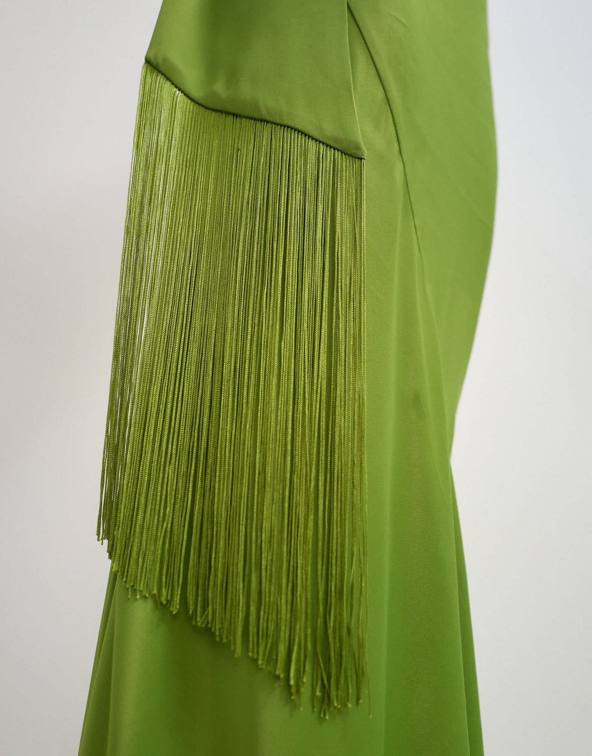 Topshop satin asymmetric halter neck maxi dress with fringed scarf in green