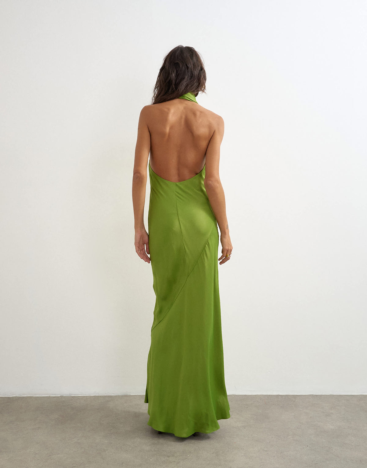 Topshop satin asymmetric halter neck maxi dress with fringed scarf in green