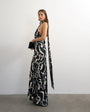 Topshop satin asymmetric halter neck maxi dress with fringed scarf in animal print
