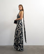 Topshop satin asymmetric halter neck maxi dress with fringed scarf in animal print