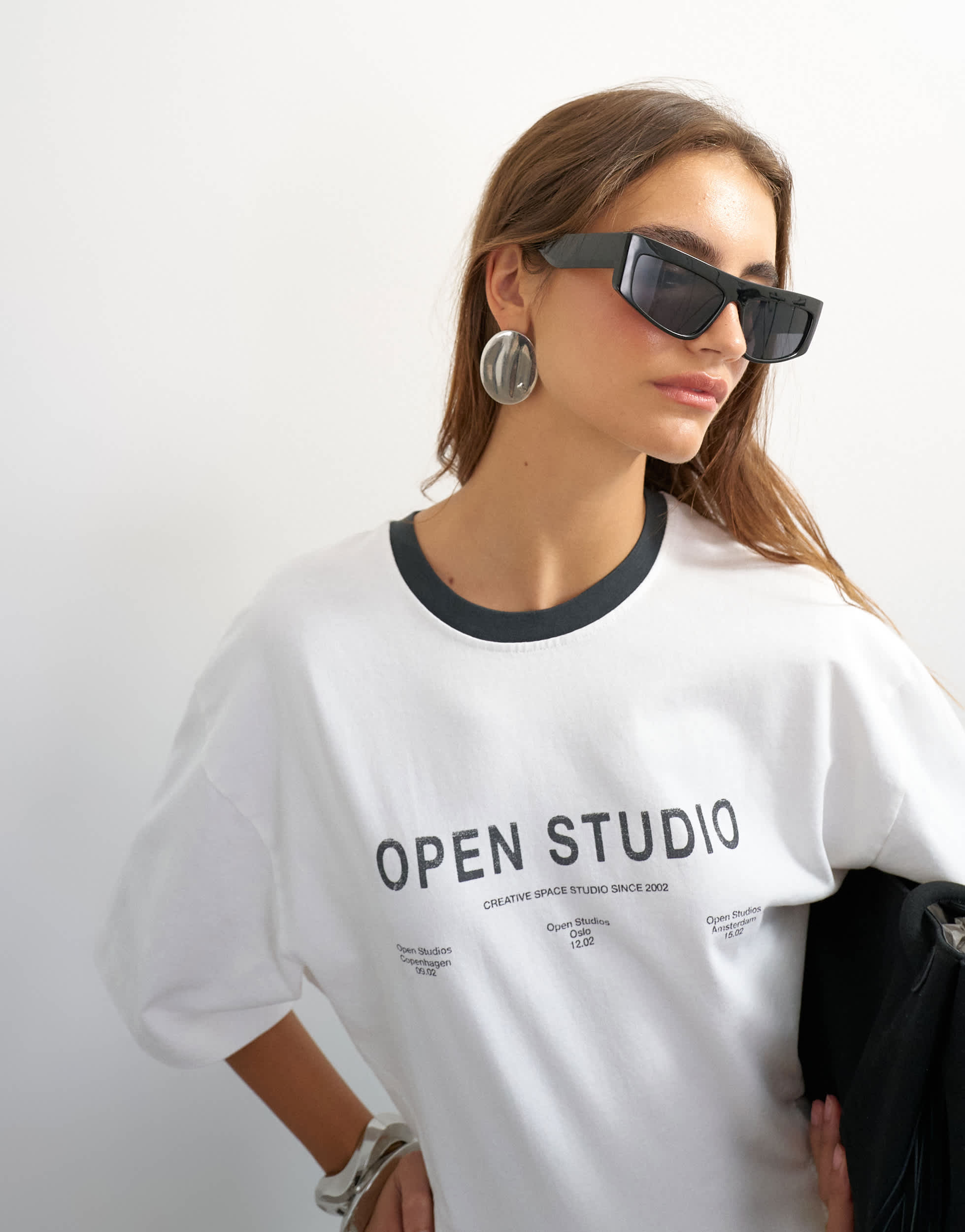 Topshop graphic cinched waist piping detail in ecru