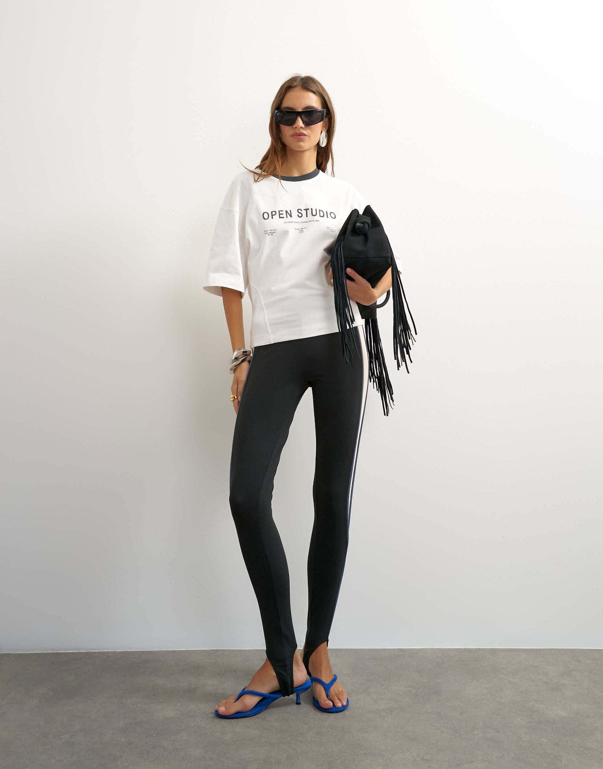Topshop graphic cinched waist piping detail in ecru