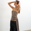 Topshop stripe tie detail bandeau top brown