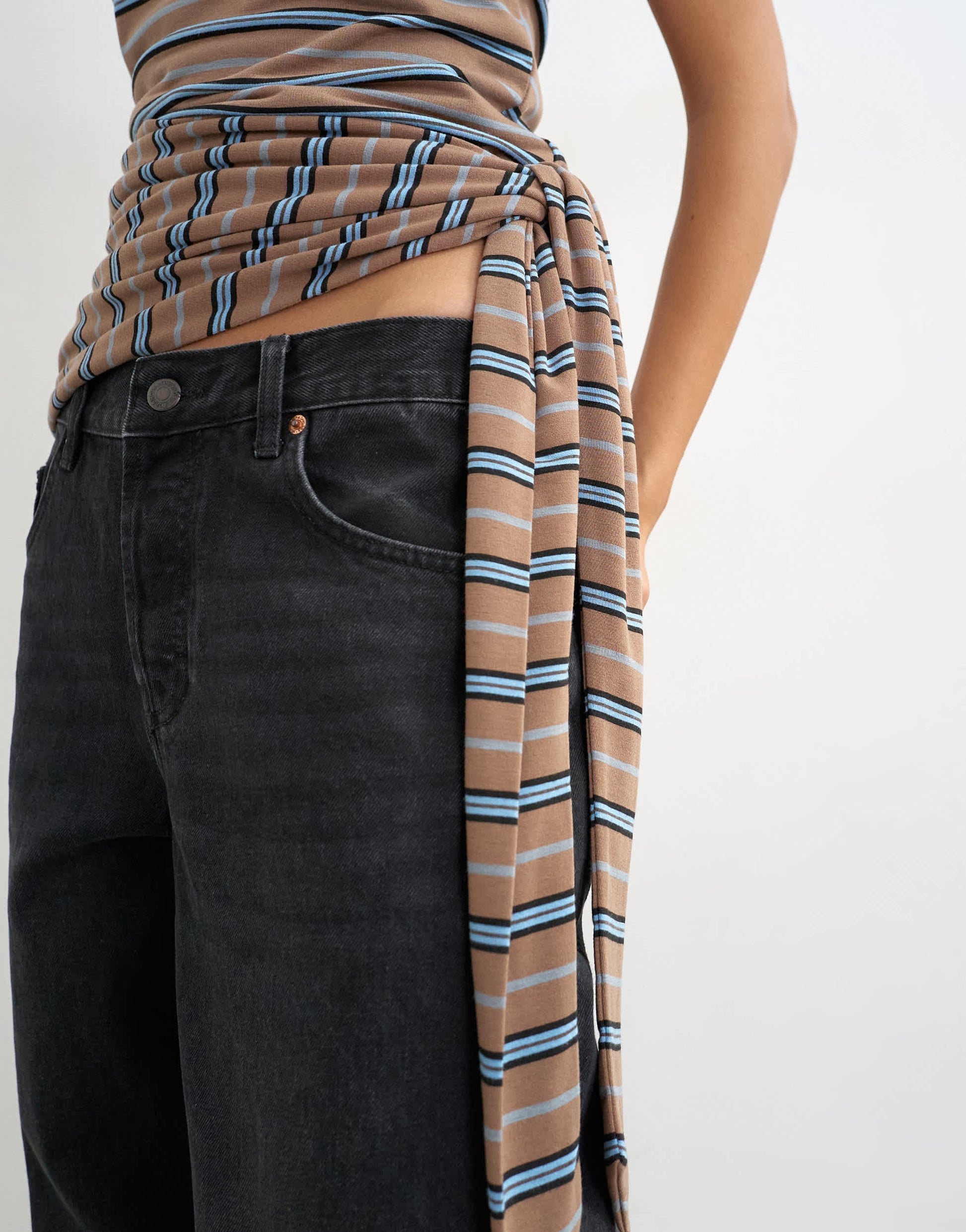 Topshop stripe tie detail bandeau top brown