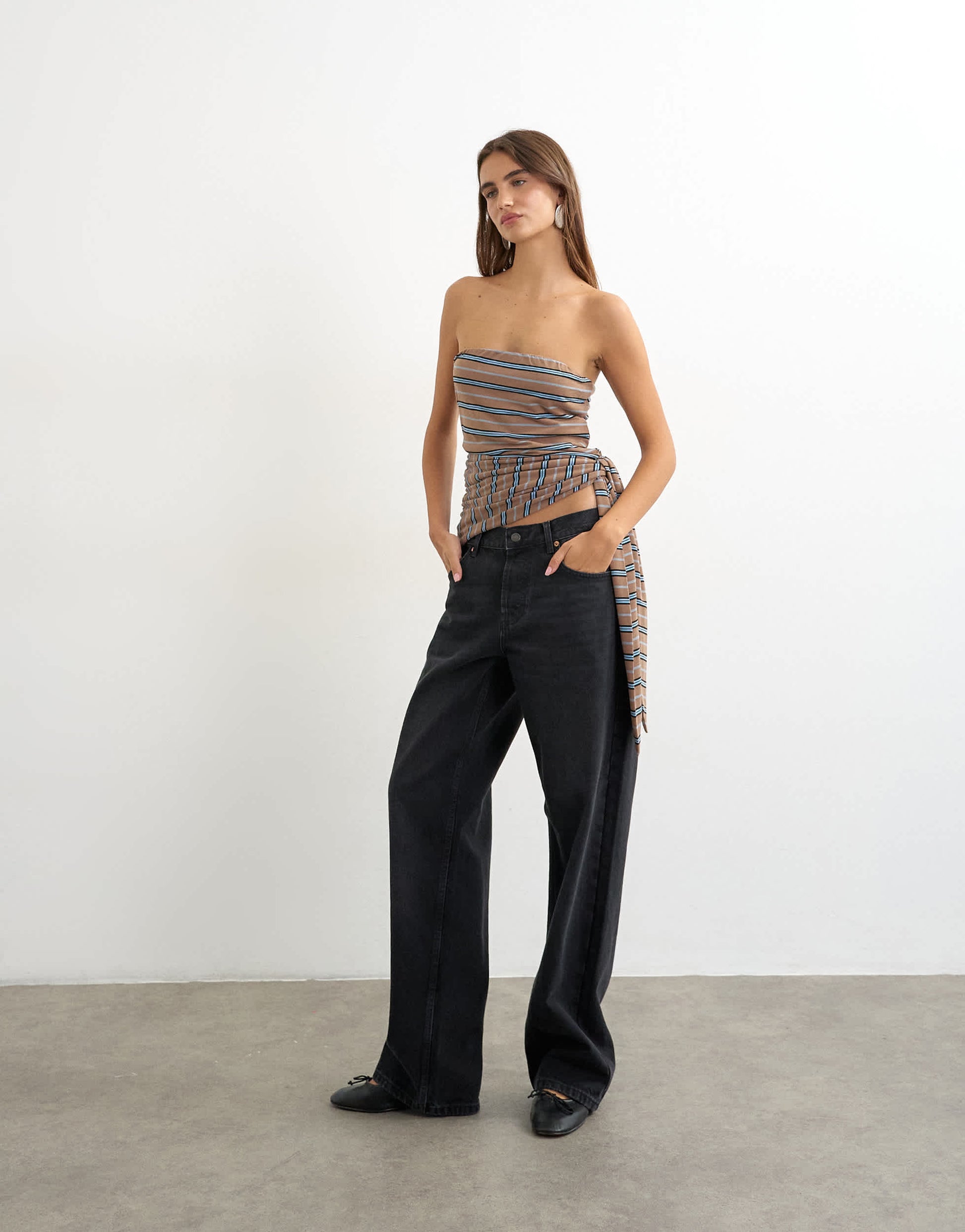 Topshop stripe tie detail bandeau top brown