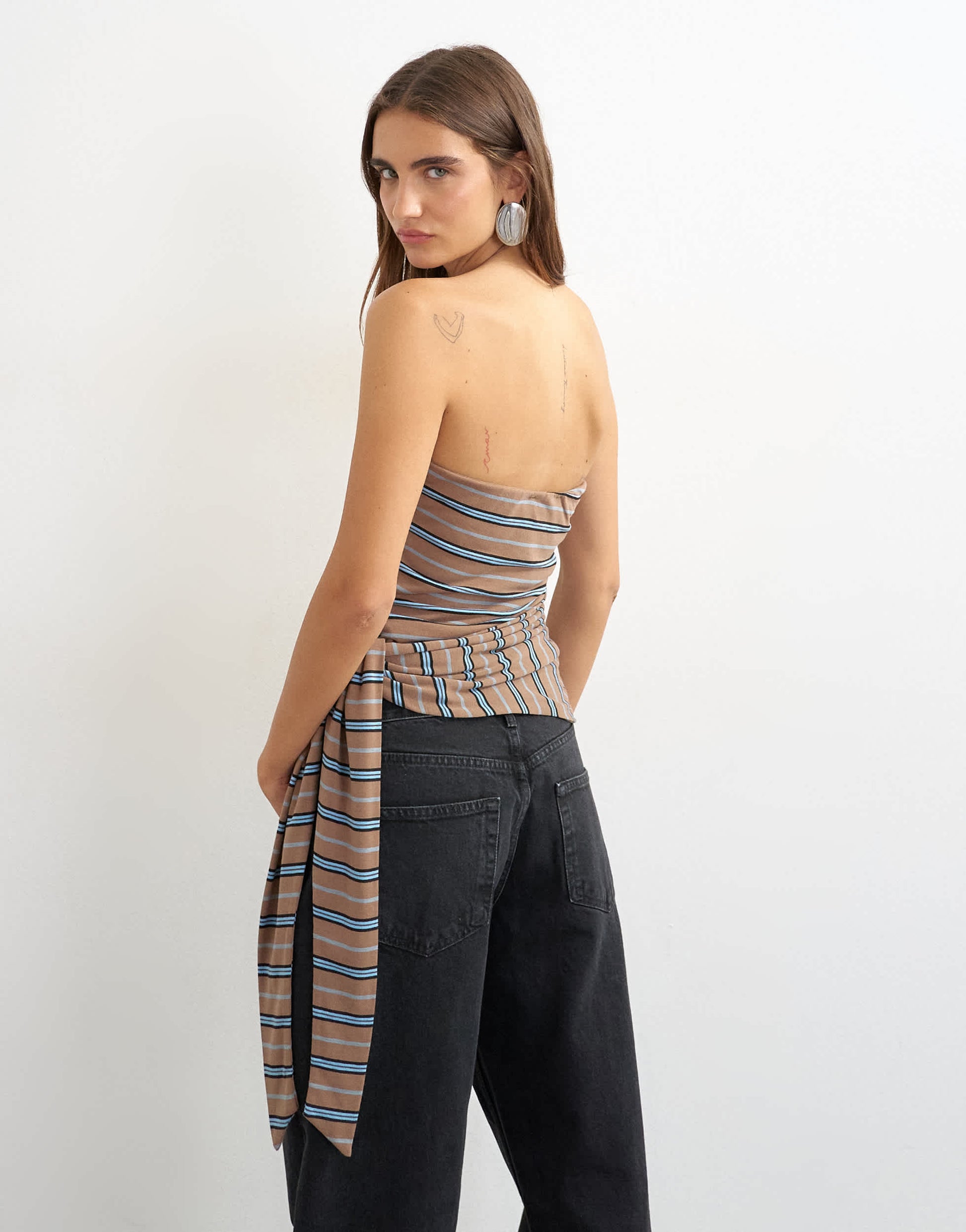 Topshop stripe tie detail bandeau top brown